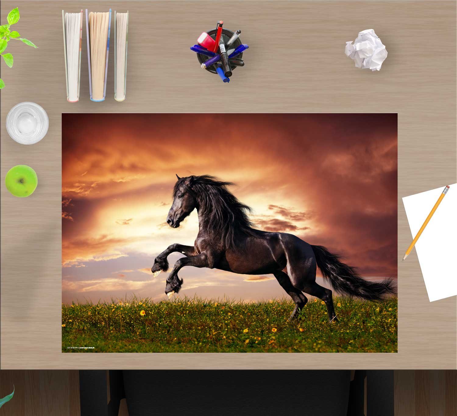 cover-your-desk.de Schreibtischaufsatz Schreibtischunterlage für Kinder – Schwarzes Pferd – 60 x 40 cm – aus hochwertigem Vinyl, (1-St)