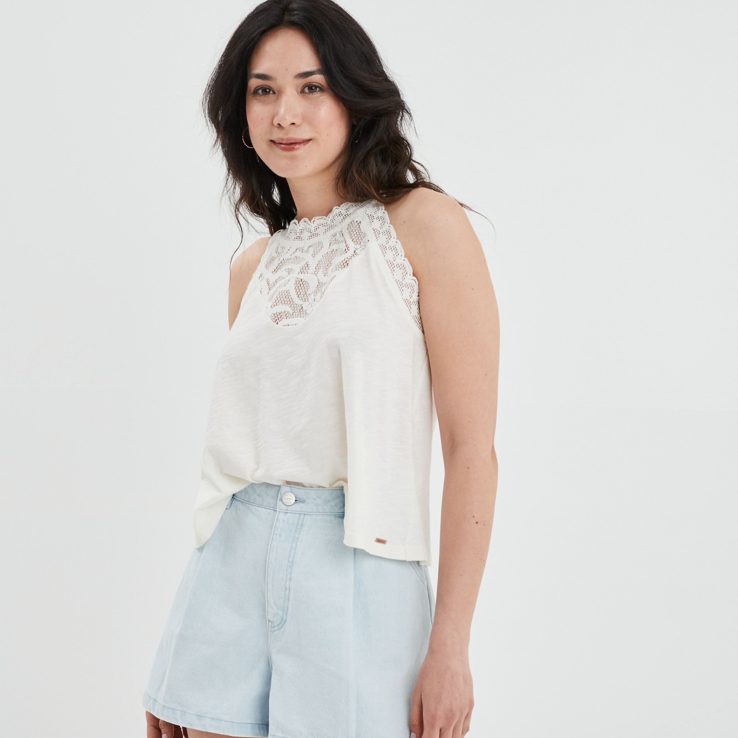 Débardeur à macramé coton Creeks jaune clair femme | La Halle