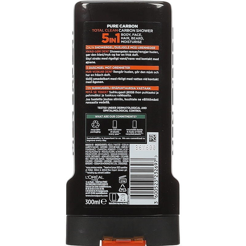 Loreal Dusjsåpe Men Expert 300 ml, Total Clean