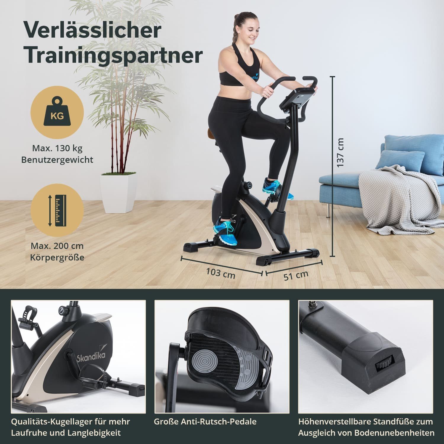 Skandika Ergometer Hometrainer Vinneren (schwarz/gold), Design Hometrainer, Fitness Fahrrad