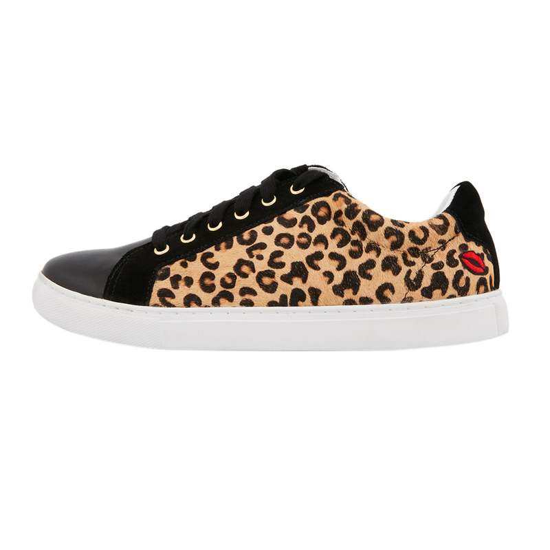 Baskets en cuir Simone leopard/noir