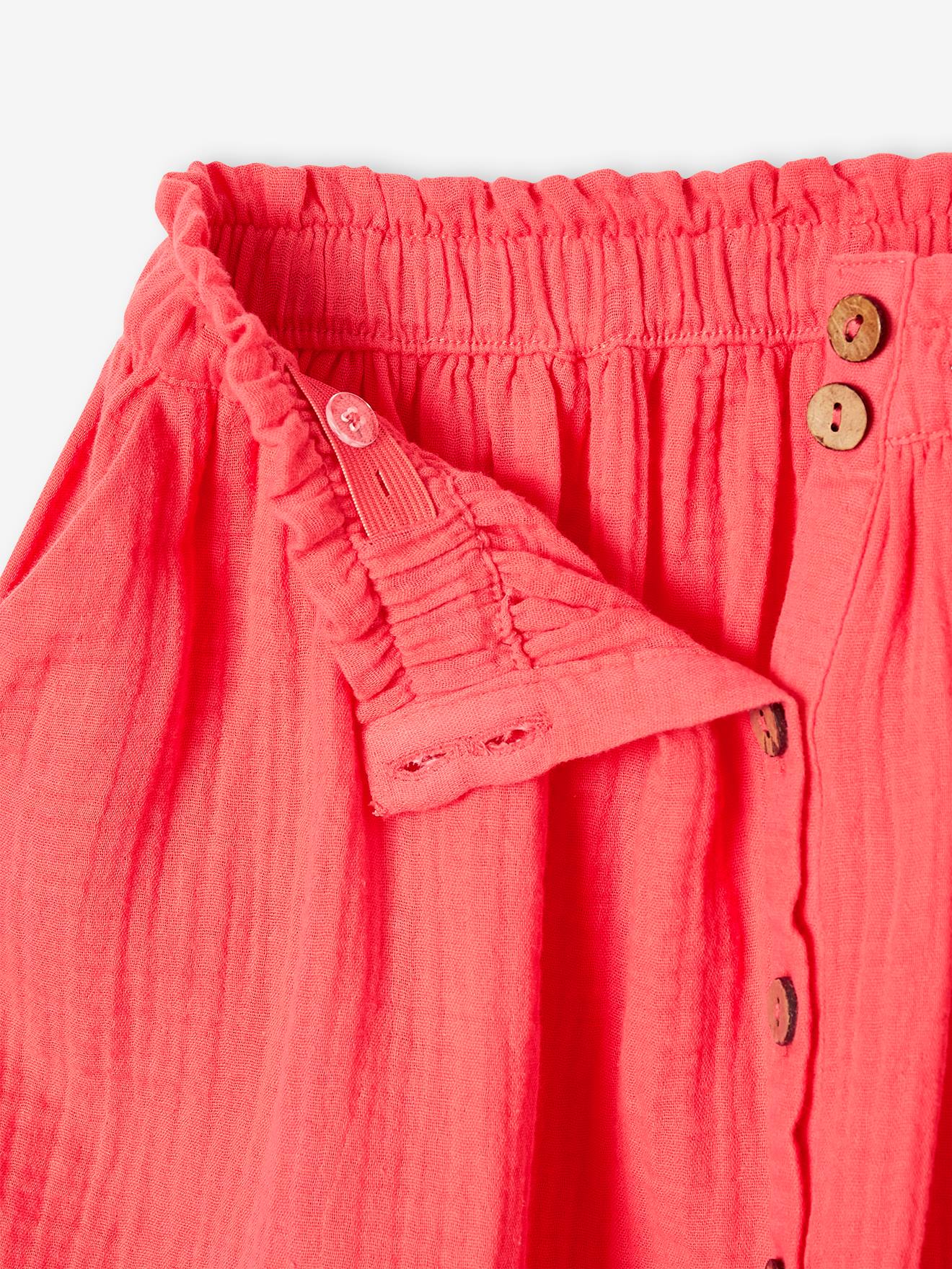 Jupe couleur en gaze de coton fille corail