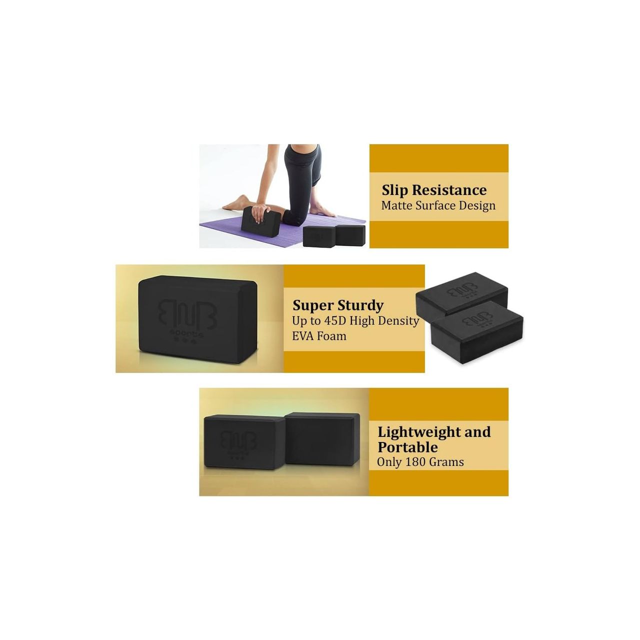 BnB Sports 2er Pack Premium Yoga Blöcke Stabile Sportmatte, rutschfest