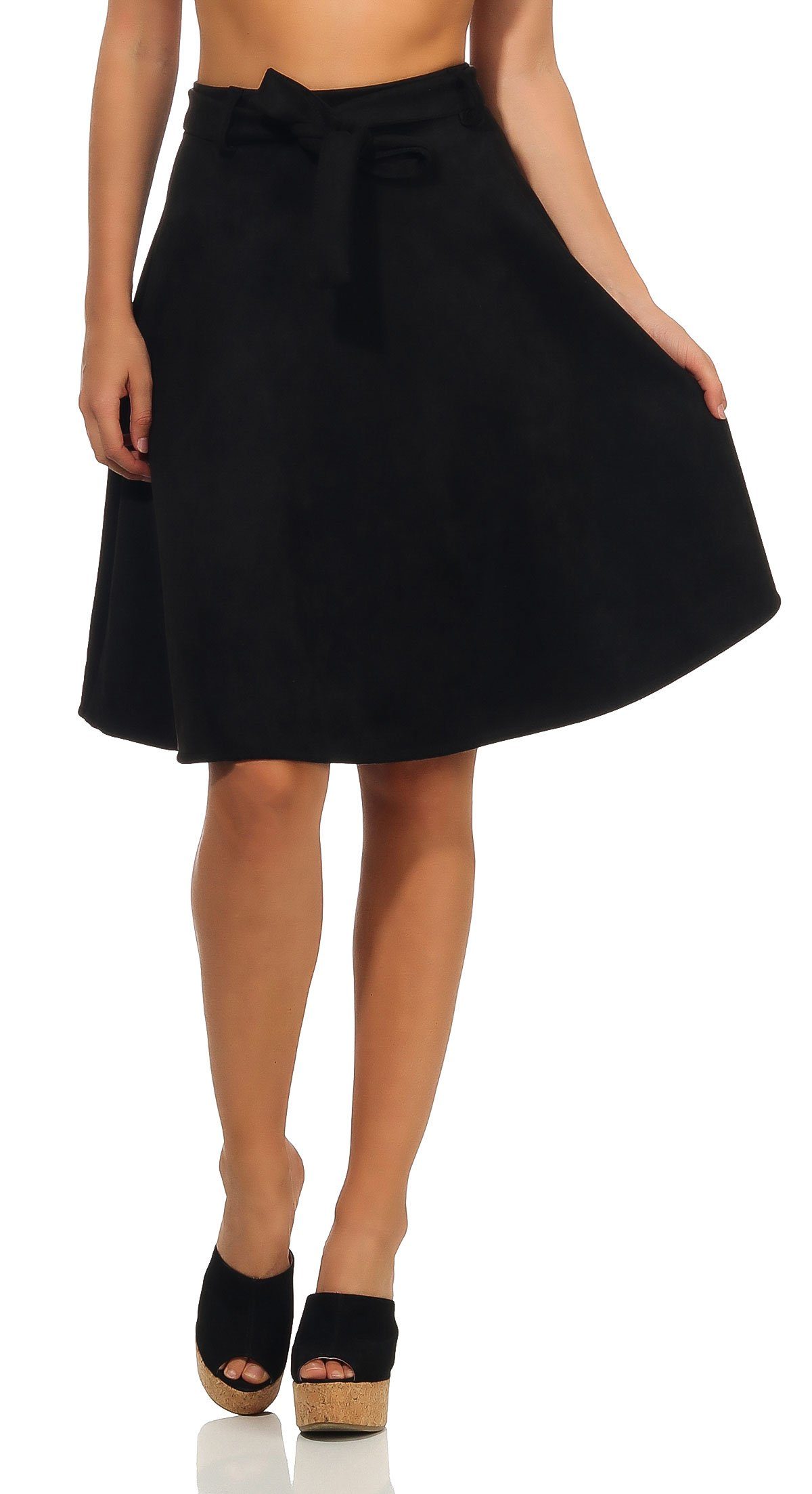 malito more than fashion A-Linien-Rock 19606 Midi Rock in Velours Optik