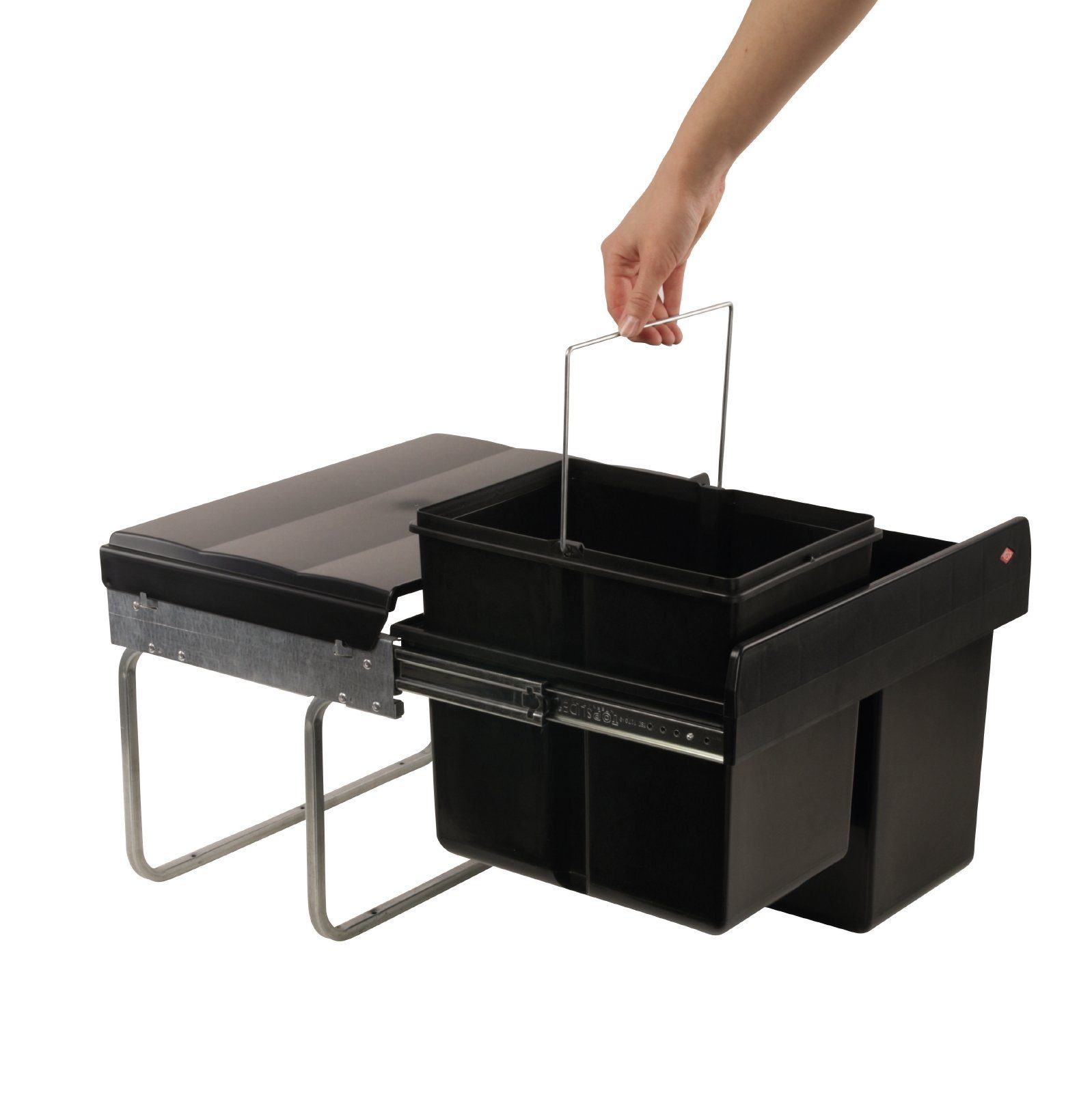 WESCO Einbaumülleimer, 2 Fächer, ausziehbar, 2 x 15 Liter, Schienengestell, 280150