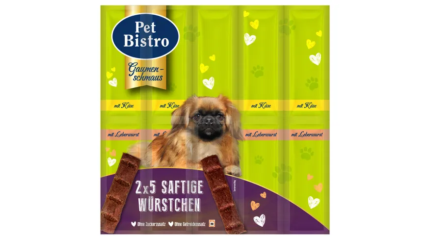 Pet Bistro 2x5 saftige Würstchen mit Käse und mit Leberwurst 40 g