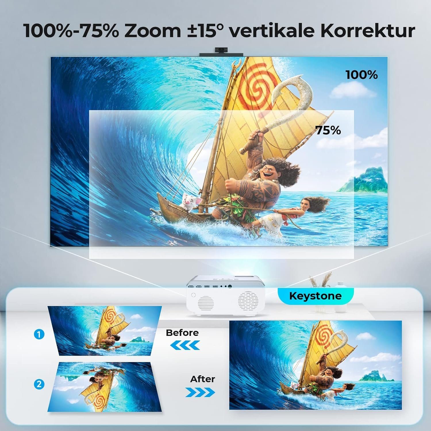 Vigpil Full HD 4K Heimkino Unterstützt, 5G WiFi Bluetooth Mini Portabler Projektor (15000 lm, 10000:1, 3840 x 2160 px, mit P2P-Direktverbindung Video Outdoor Kompatibel mit Smartphone/PS5)