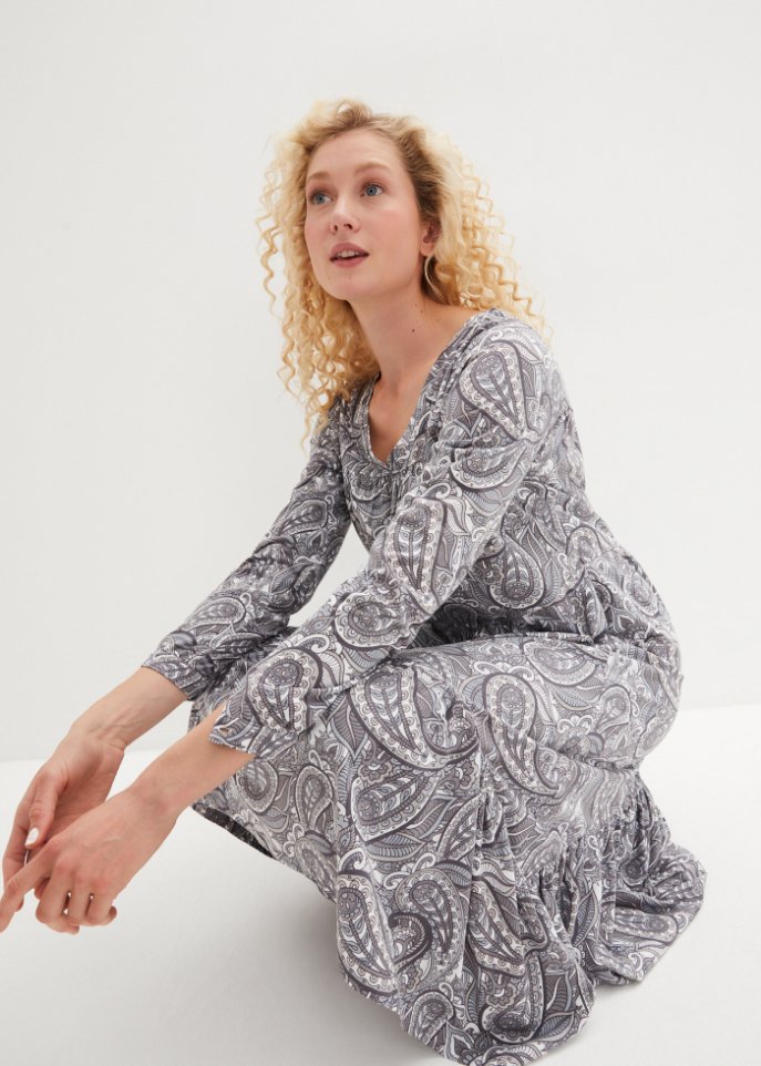 Midi Shirtkleid aus Baumwoll- Viskose Mischung, mit Zipfelsaum