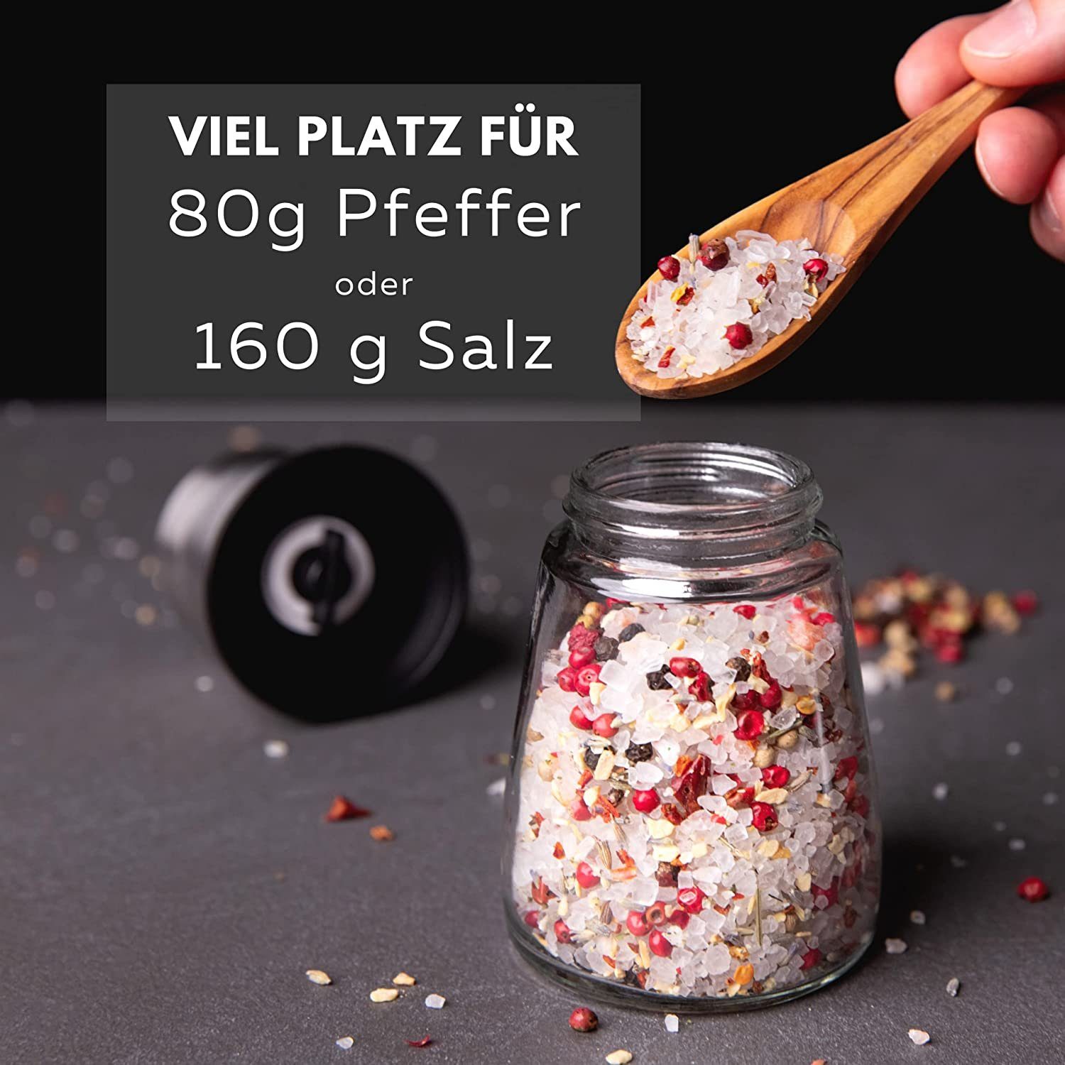 Hannah's Homebrand Salz-/Pfeffermühle mit individueller Einstellung grob bis fein (2er-Set) manuell, (2 Stück), Robuste Salzmühle und Pfeffermühle mit extrem harten Keramik-Mahlwerk