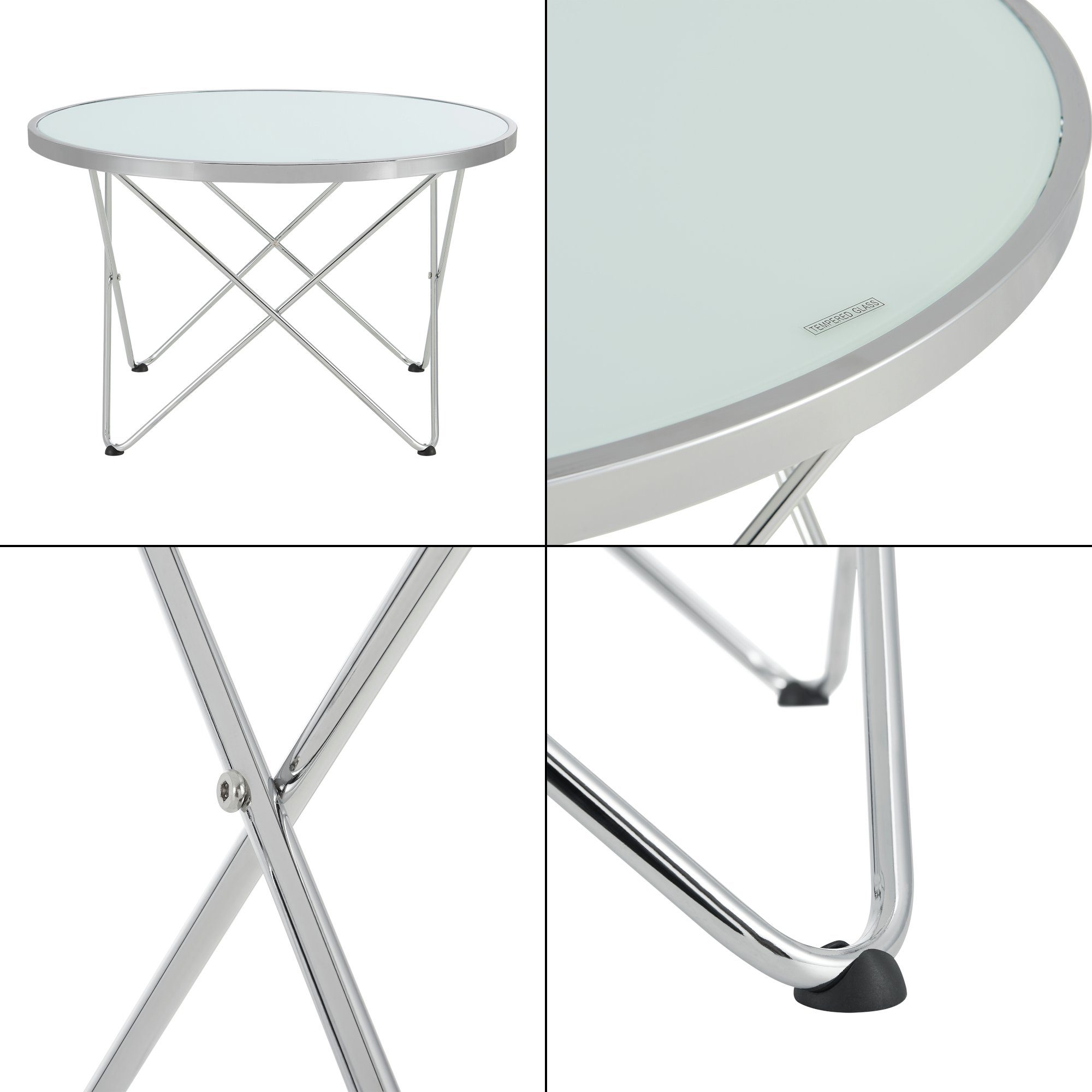 en.casa Couchtisch, Nikkeby Beistelltisch 80x50cm rund Metall Glas Milchglasoptik