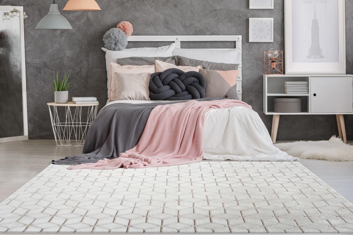 megusta 3D-Hochflorteppich Weiß / Taupe 120cm x 160cm
