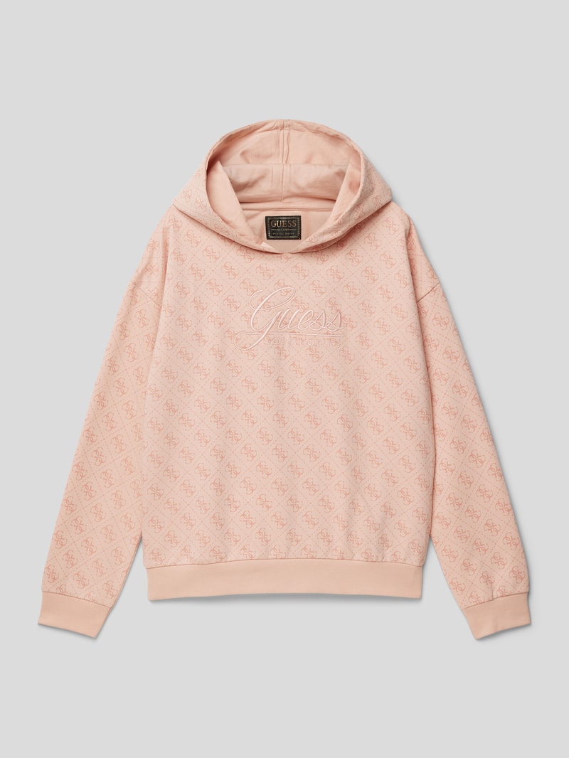 Hoodie mit Allover-Label-Print in hellrosa