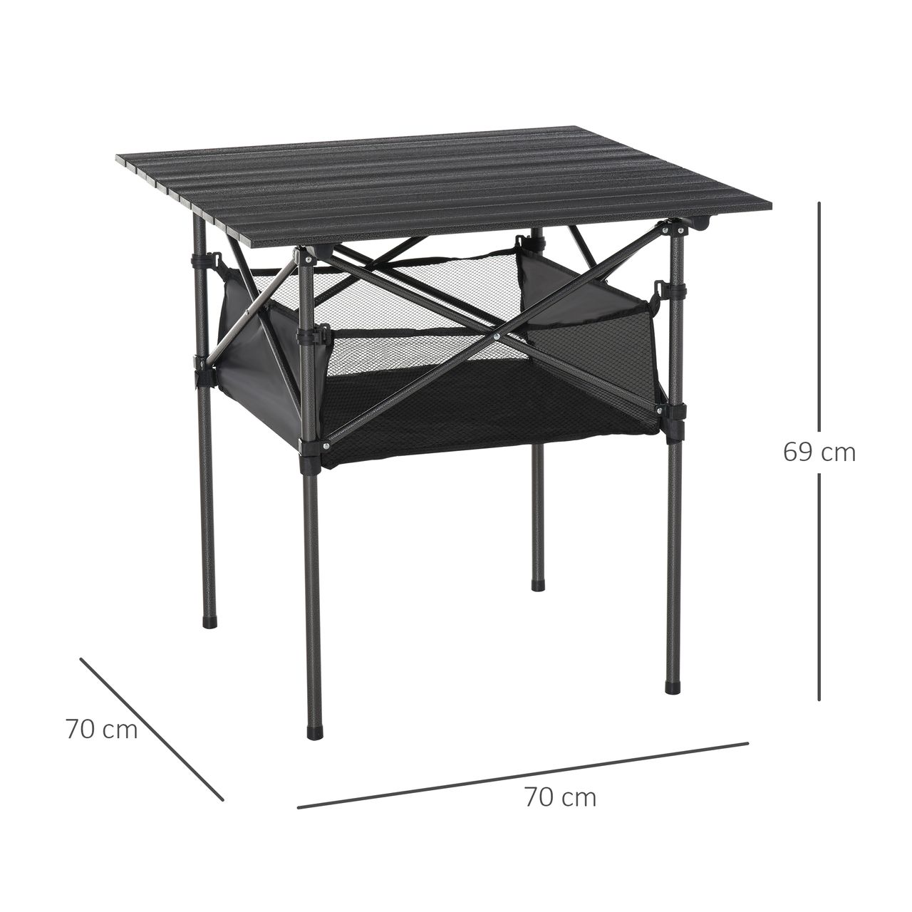 Outsunny Campingtisch aus Aluminium faltbar Klapptisch Falttisch mit Netztasche tragbarer Picknicktisch für Camping Garten Party Picknick Balkon Schwarz 70 x 70 x 69 cm