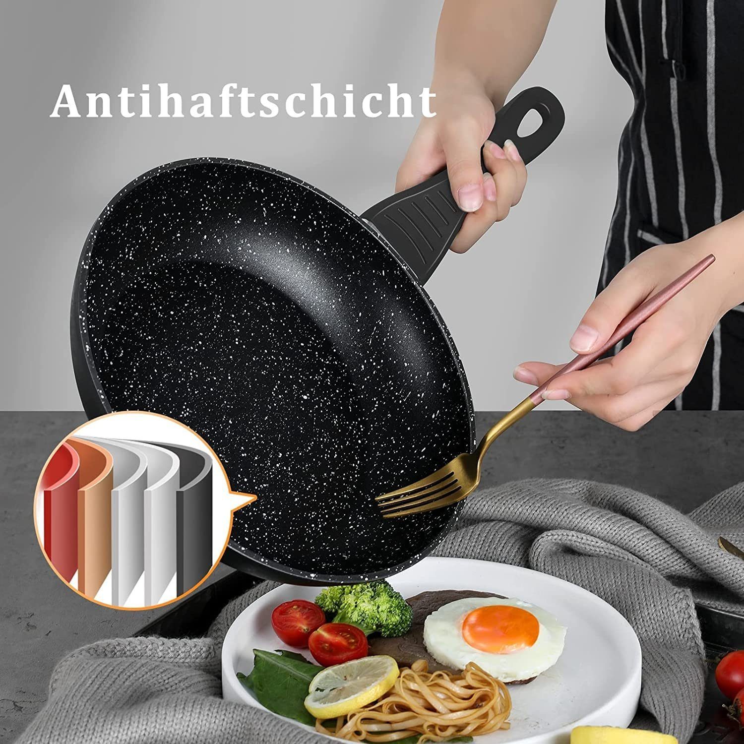 HOMELUX Topf-Set Induktions Töpfe Set Classic Antihaftbeschichtung Kochtopfset, Aluminium (Set, 15-tlg., 4 Töpfe mit Glasdeckel + 2 Pfanne), Induktionsgeeignet
