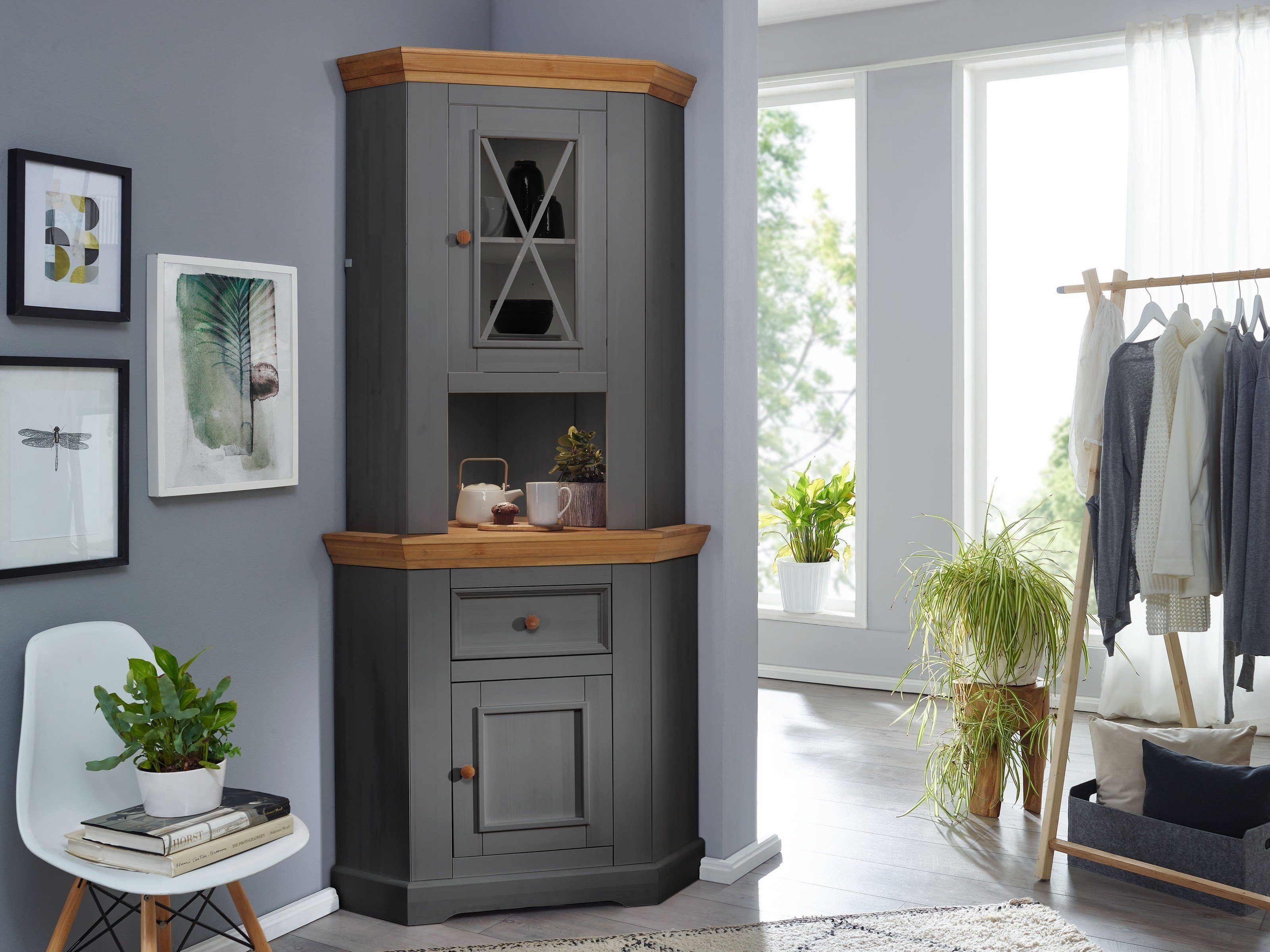möbelando Buffet WZ-0133 (BxHxT: 104x214x69 cm) aus Kiefer massiv in grau mit einer Schublade und 2 Türen
