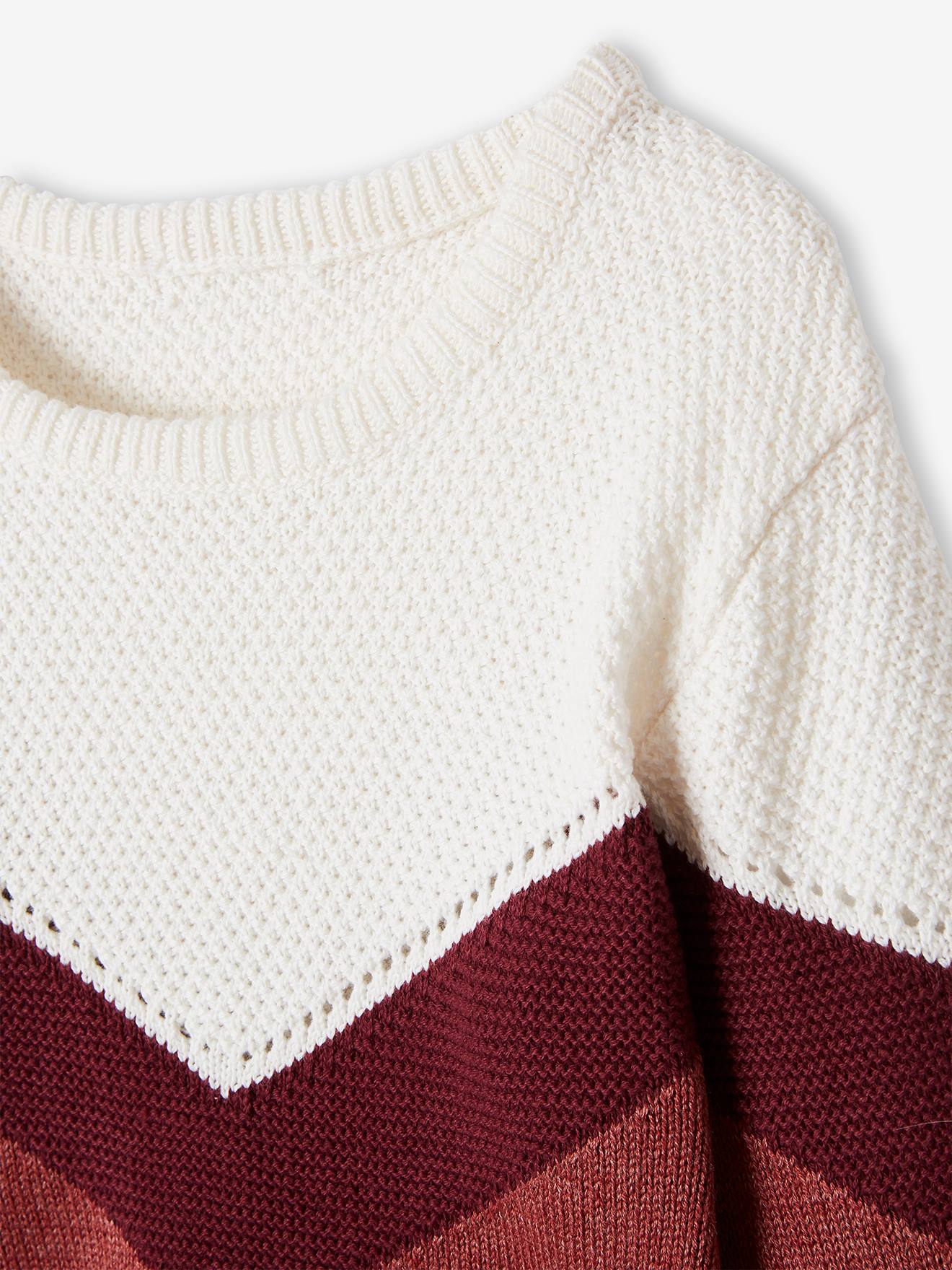 Pull colorblock fille bordeaux