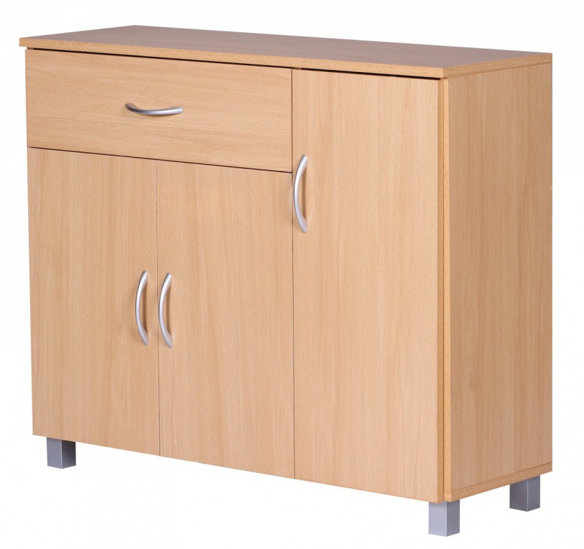 Wohnling Sideboard Buche 90 x 75 cm mit 3 Türen & 1 Schublade