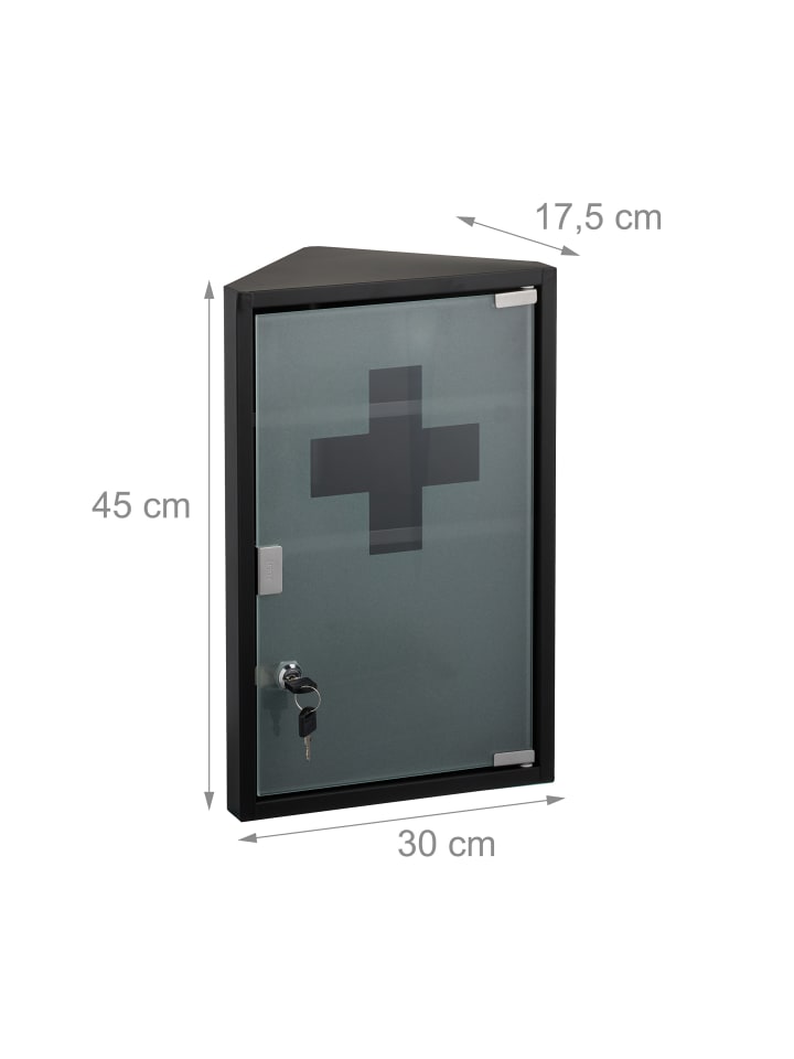 relaxdays Medizinschrank in Schwarz - (B)30 x (H)45 x (T)17,5 cm günstig kaufen onesize