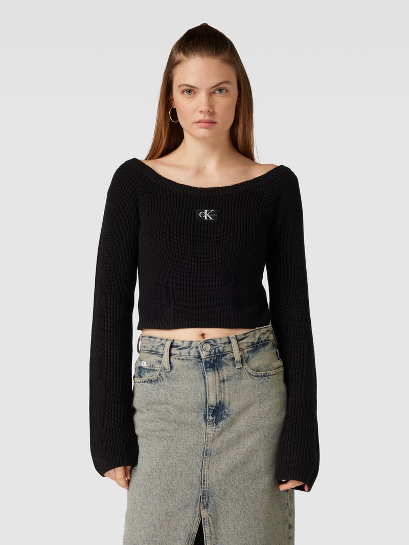 Cropped Longsleeve mit Label-Detail in black