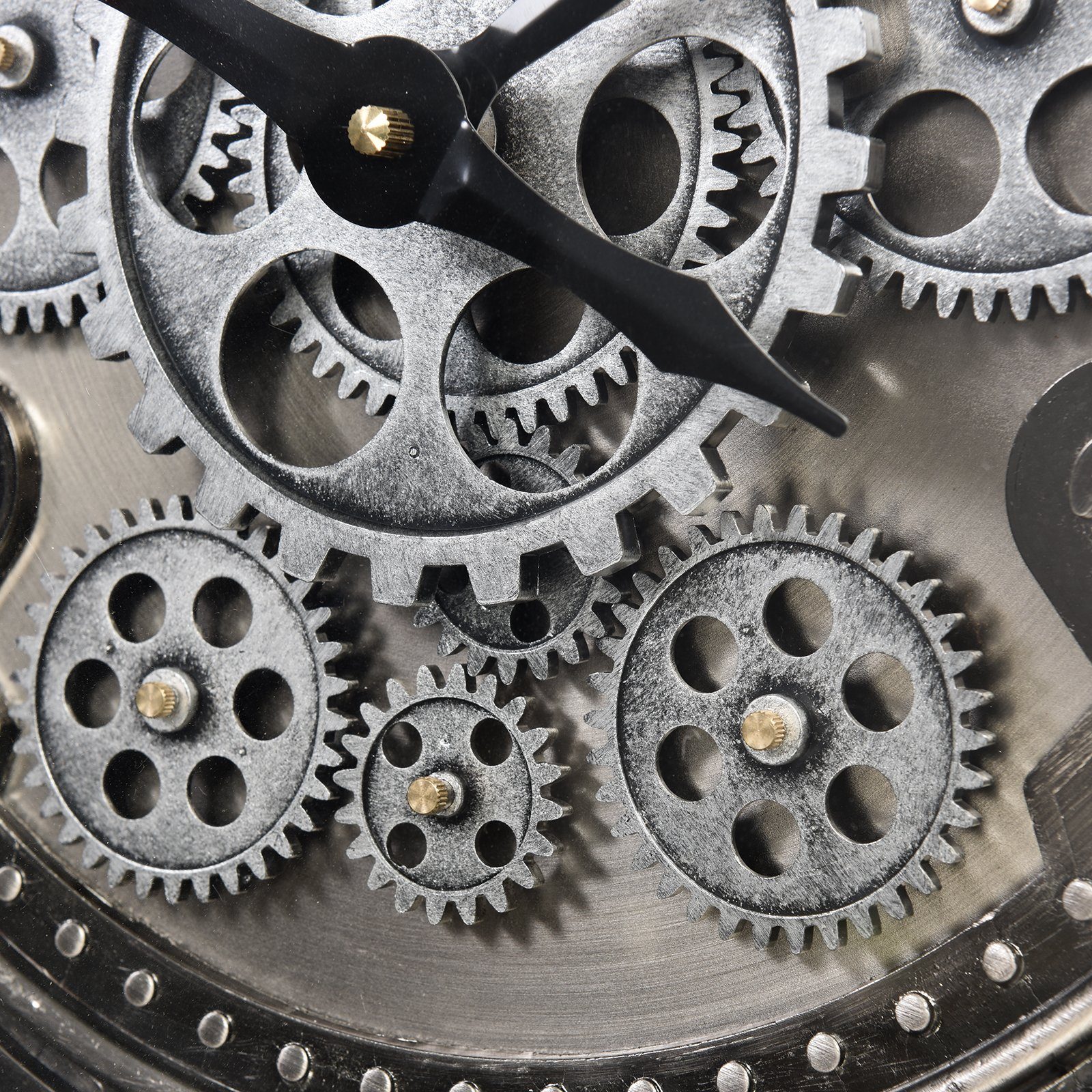 Samilito Wanduhr 53,3 cm mit echtem Bewegungsgetriebe Zahnrädern Silber