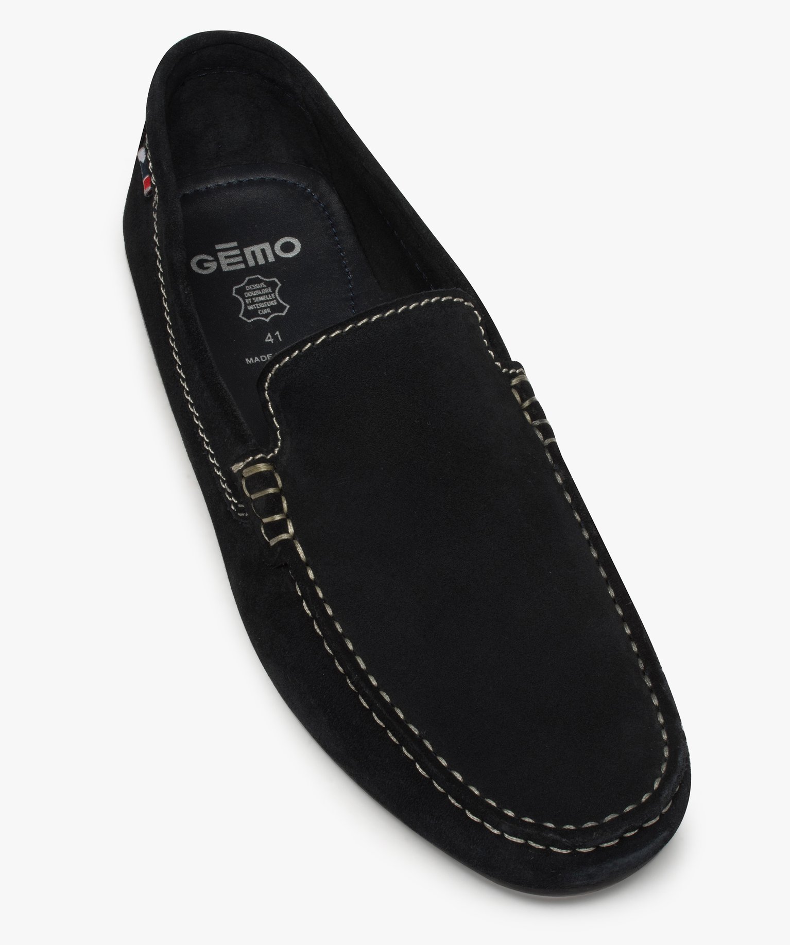 Mocassins homme unis dessus et intérieur cuir marine | GEMO