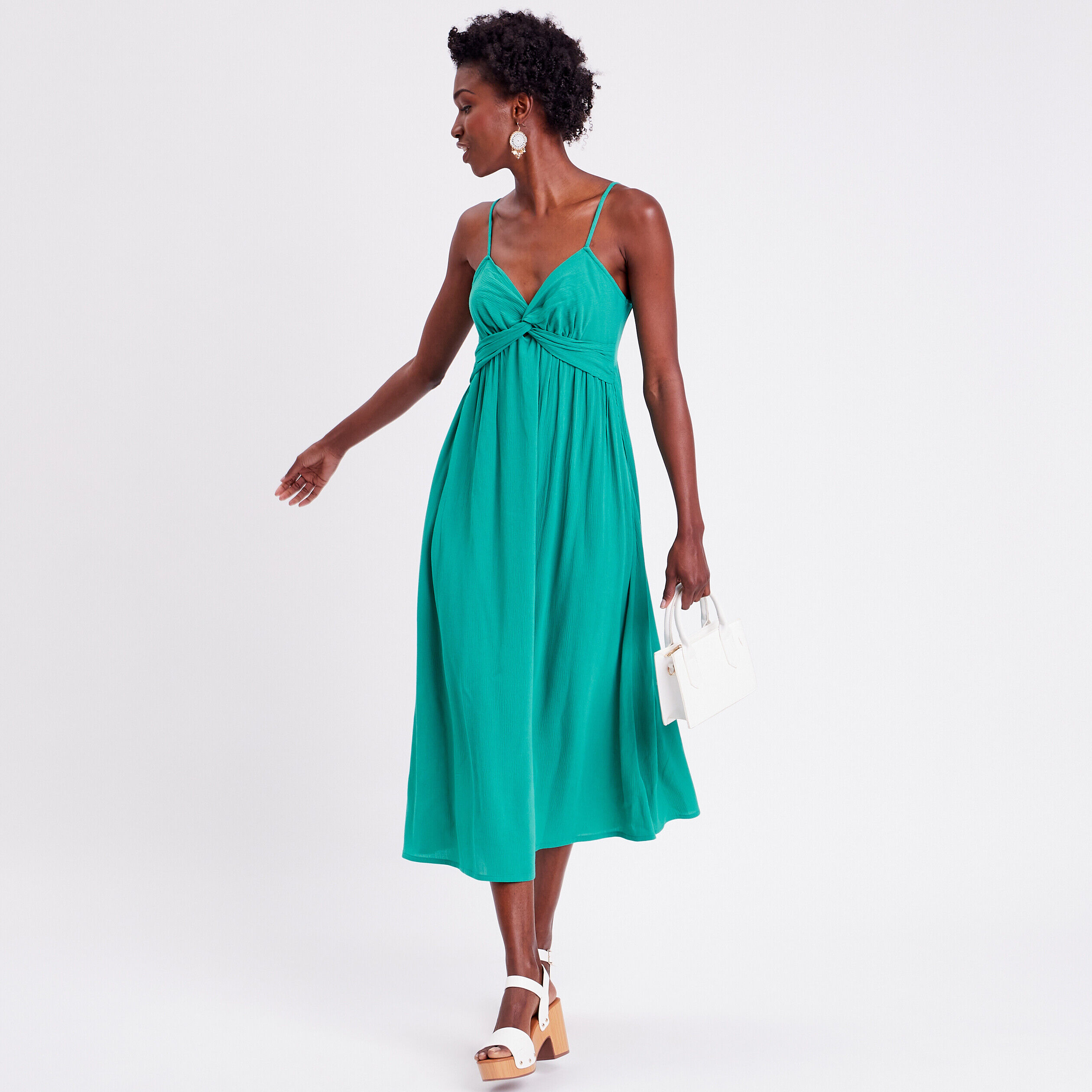 Robe longue évasée vert femme | Cache Cache