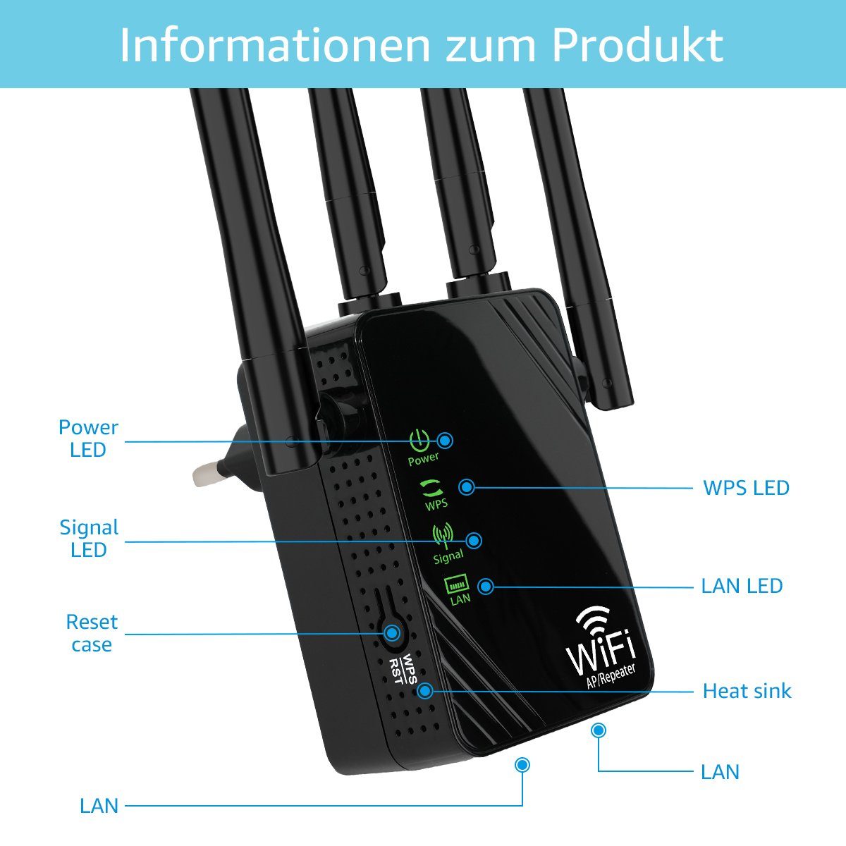 MOOHO WLAN Repeater WiFi Verstärker 1200Mbit/s 5GHz & 2.4GHz Dual-Band WLAN-Repeater, WLAN-Repeater