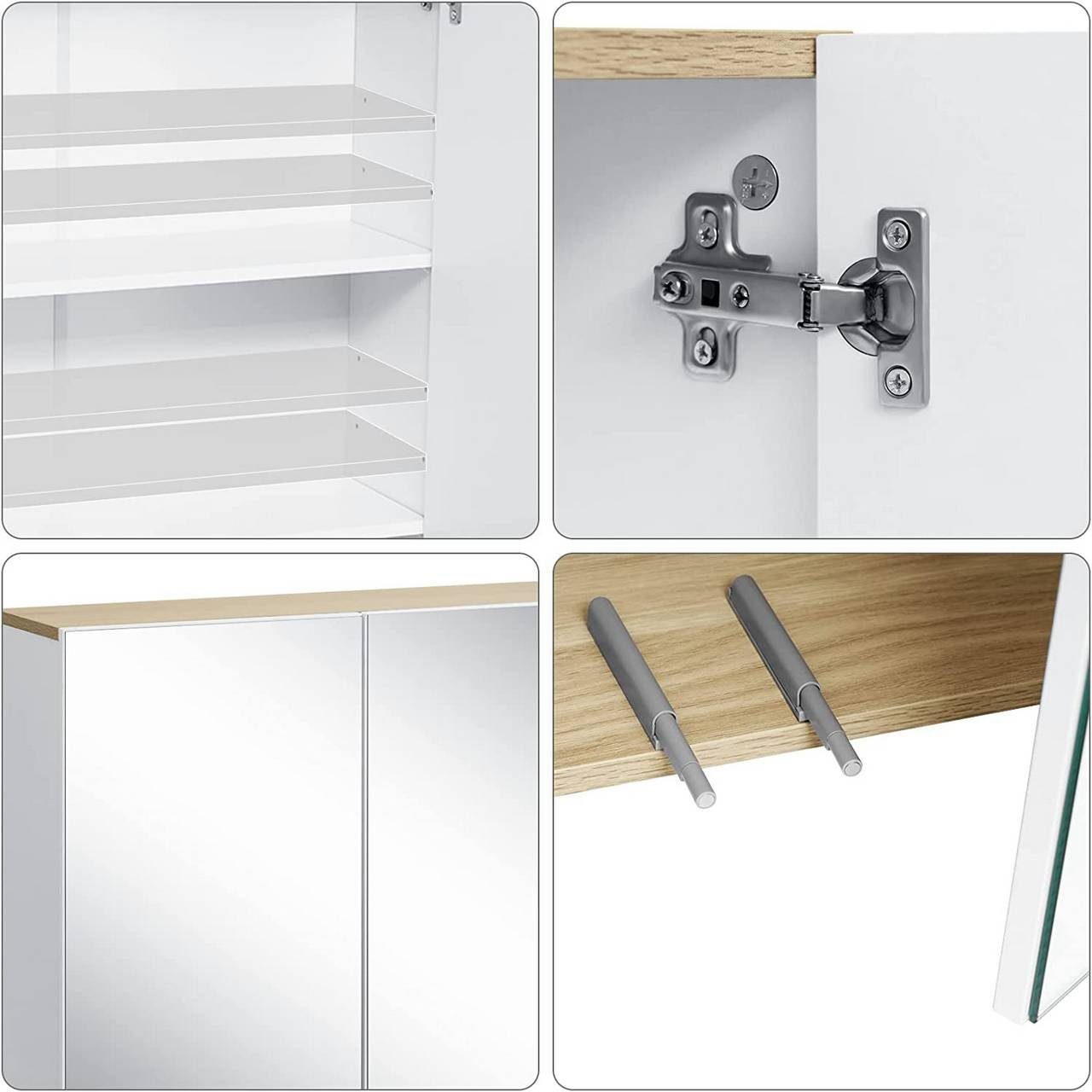 EUGAD Spiegelschrank (1-St) mit Doppeltür, 60x75x20cm, weiß und helle Eiche