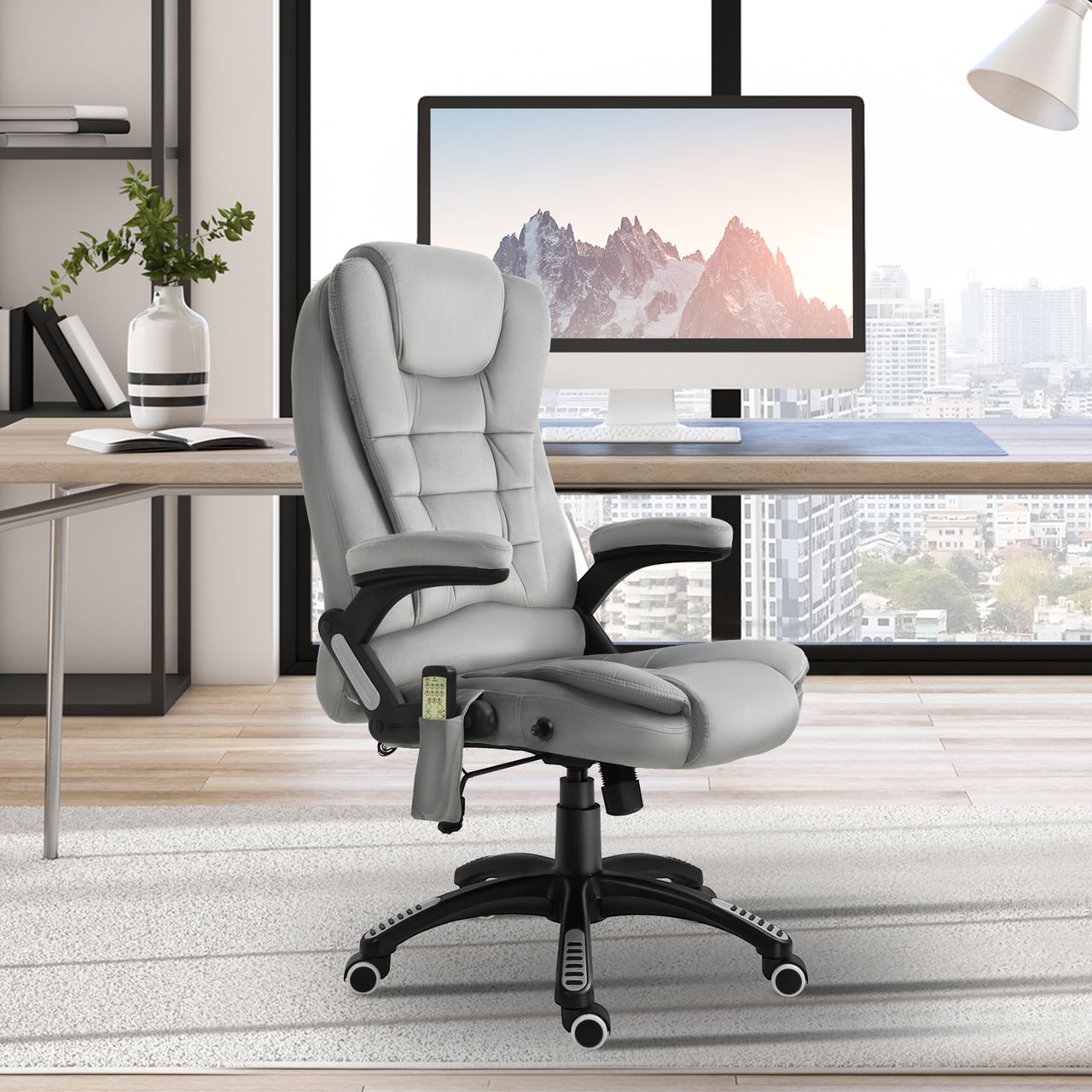 Vinsetto Massage Sessel, Bürostuhl mit Massagefunktion, Gaming Stuhl, höhenverstellbarer Chefsessel, ergonomischer Drehstuhl, PU-Räder, Grau, 67 x 74 x 107-116 cm