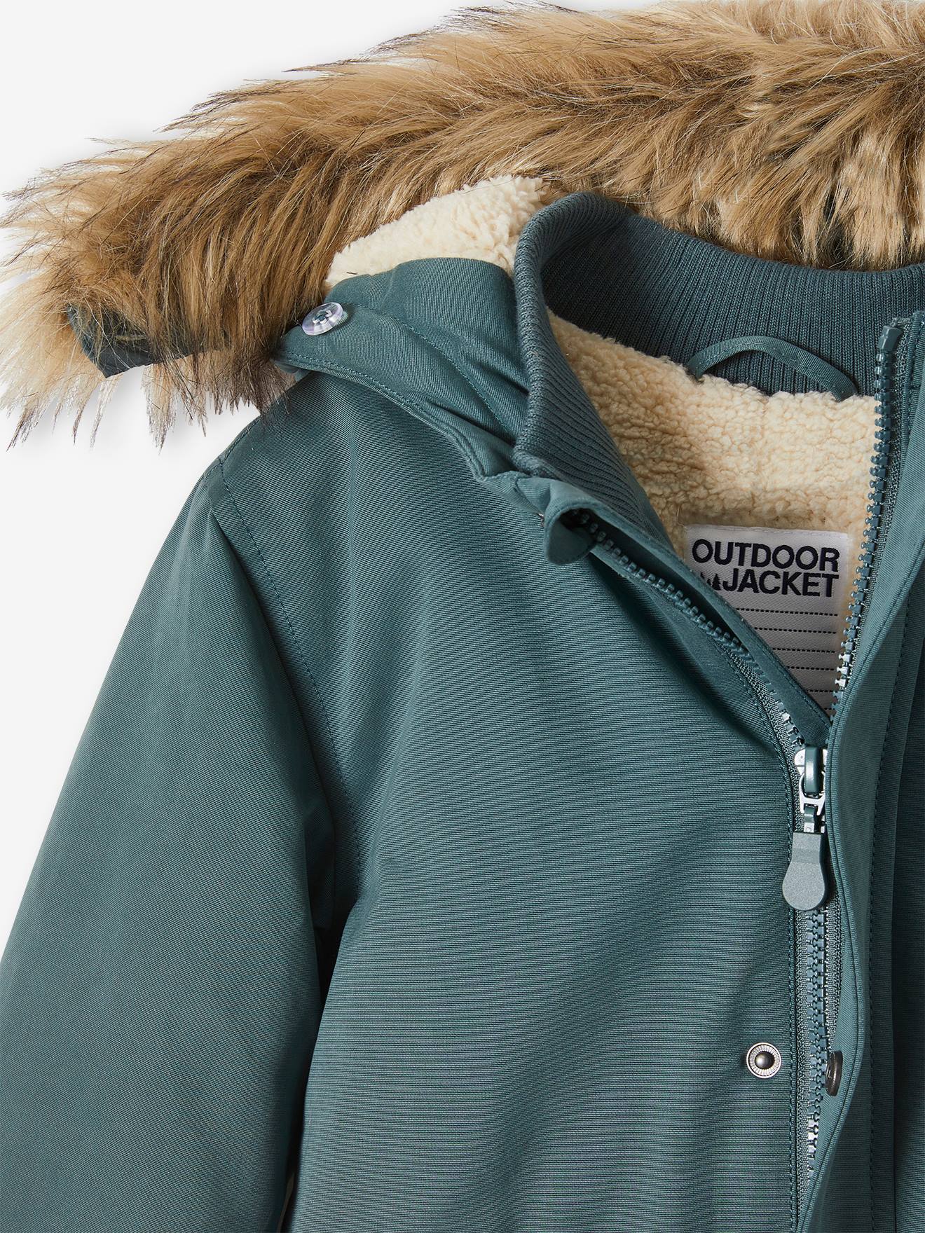 Parka à capuche doublée sherpa garçon noisette