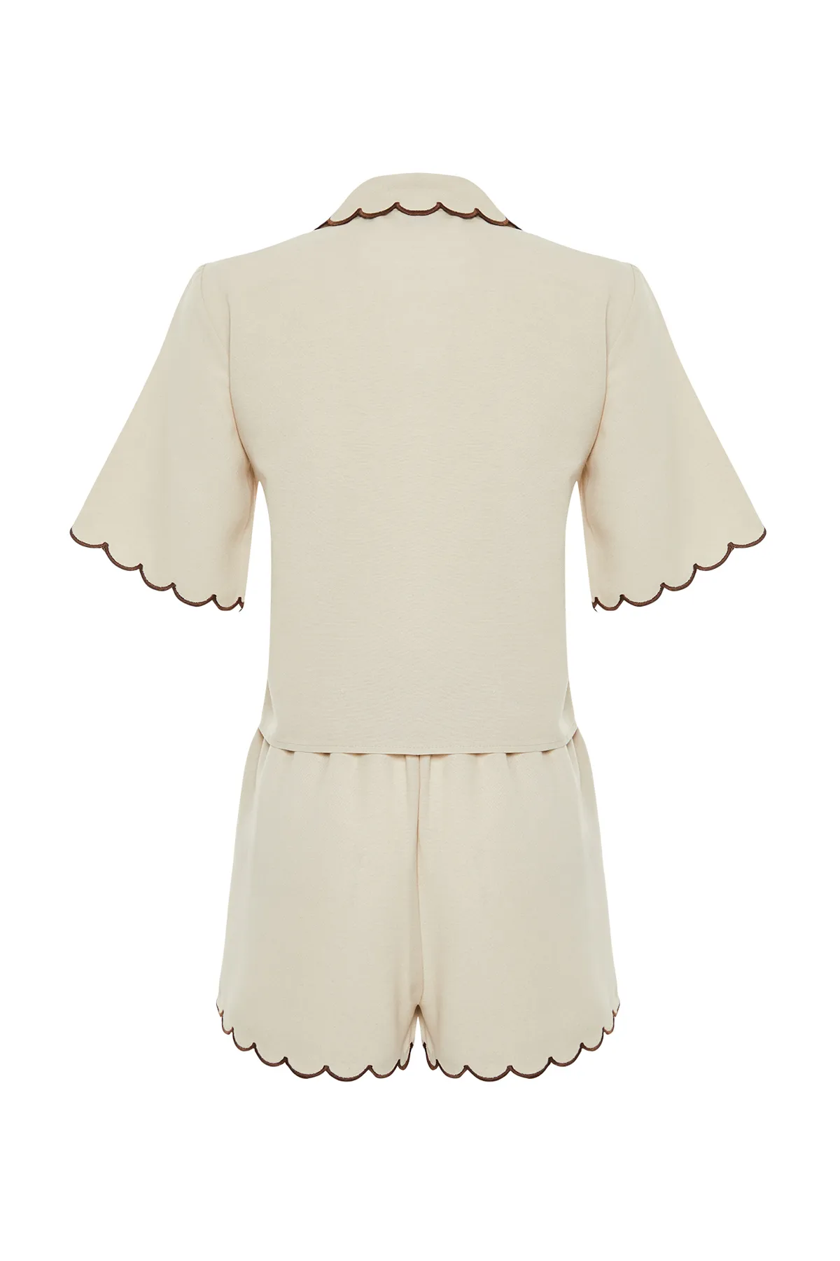 Trendyol Collection  Beige gewebtes Hemd-Shorts-Set aus Leinenmischung TBESS24AU00027