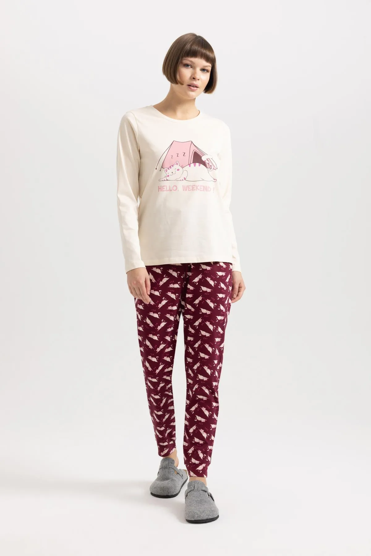 DeFacto  Langarm-Pyjama-Set „Fall in Love“ mit Aufdruck
