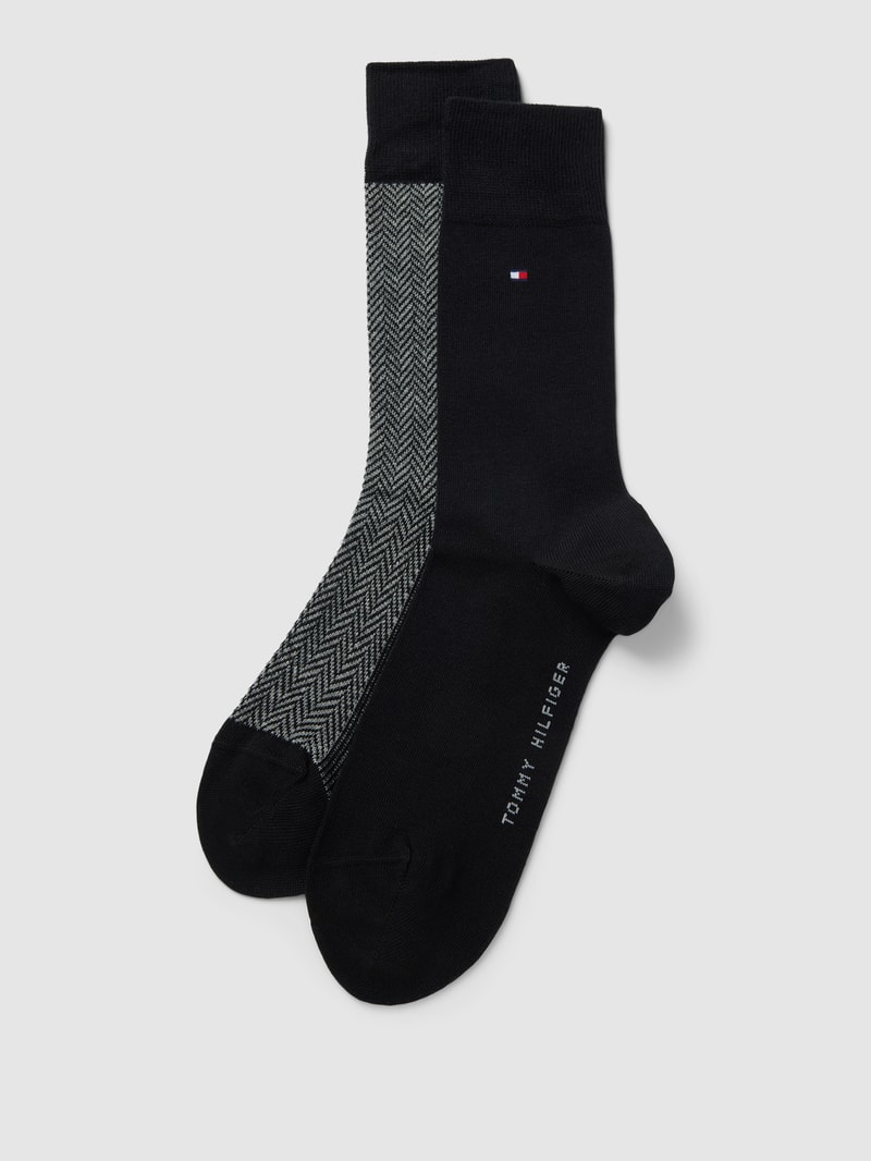 Socken mit Label-Details Modell 'Herringbone' im 2er-Pack in schwarz