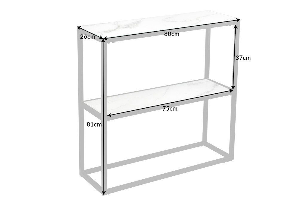 riess-ambiente Konsolentisch BOUTIQUE 81cm weiß / schwarz (1-St), Flur · Kristallglas · Metall · eckig · Marmor-Dekor · Barock