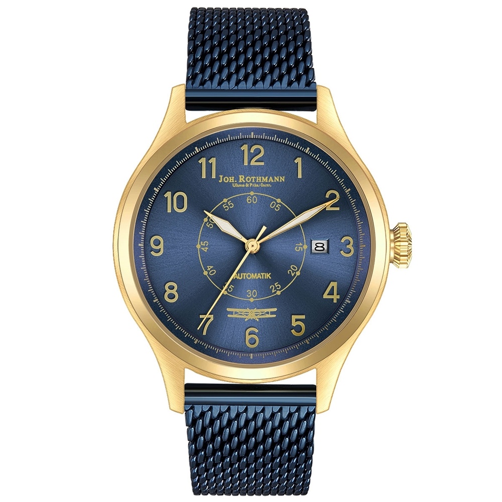 Joh. Rothmann Montre automatique Flight en Or jaune Acier inoxydable en Bleu Montre