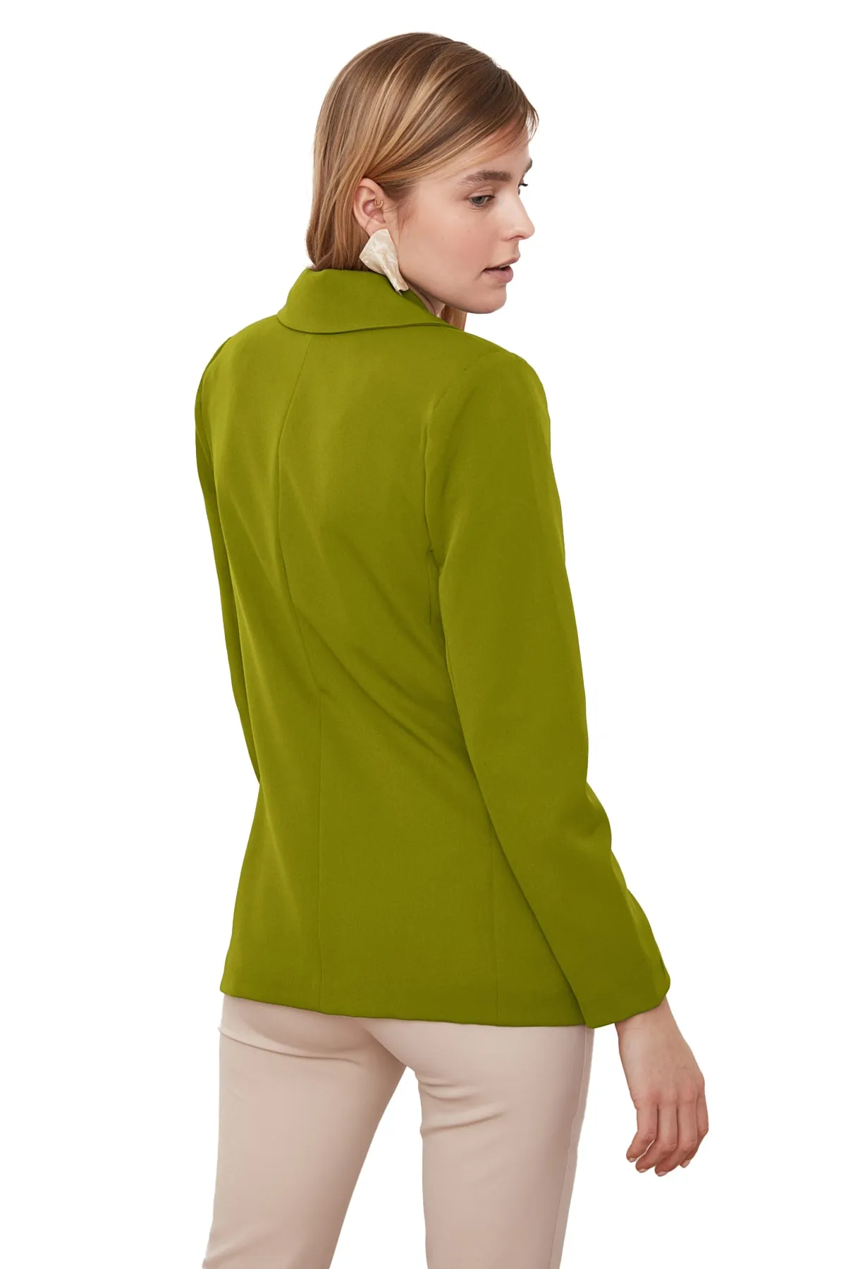 Trendyol Collection  Khakifarbene, gefütterte, zweireihige Blazerjacke aus Webstoff mit Knopfleiste TWOSS21CE0029