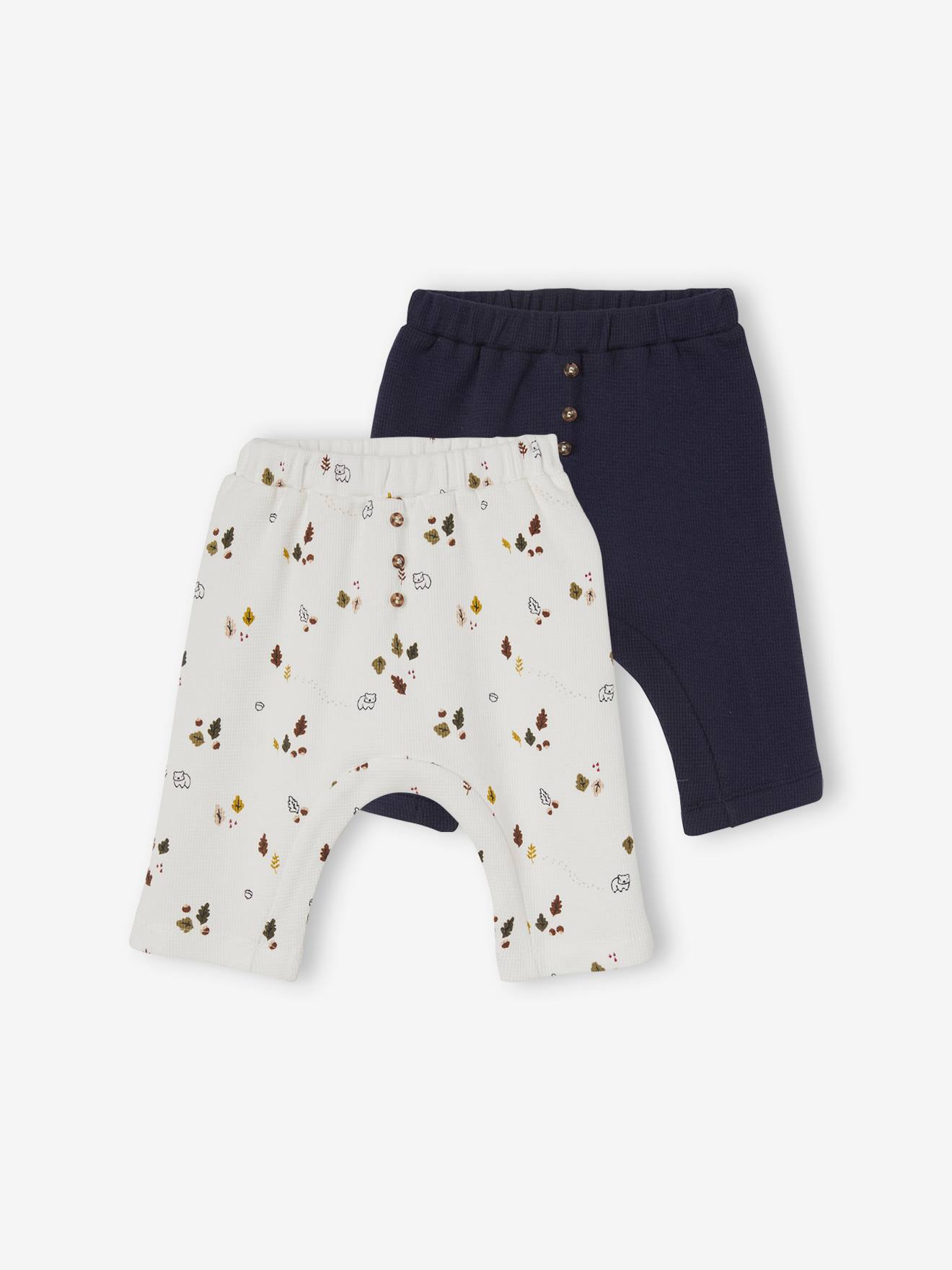 Lot de 2 pantalons bébé en nid d'abeille lot ivoire