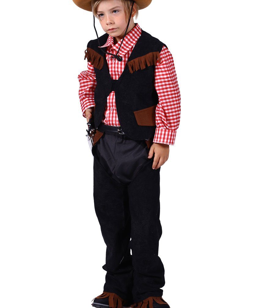 Karneval-Klamotten Cowboy-Kostüm Jungen Rodeo Wilder Westen, Kinderkostüm mit Chaps, Hemd und Weste