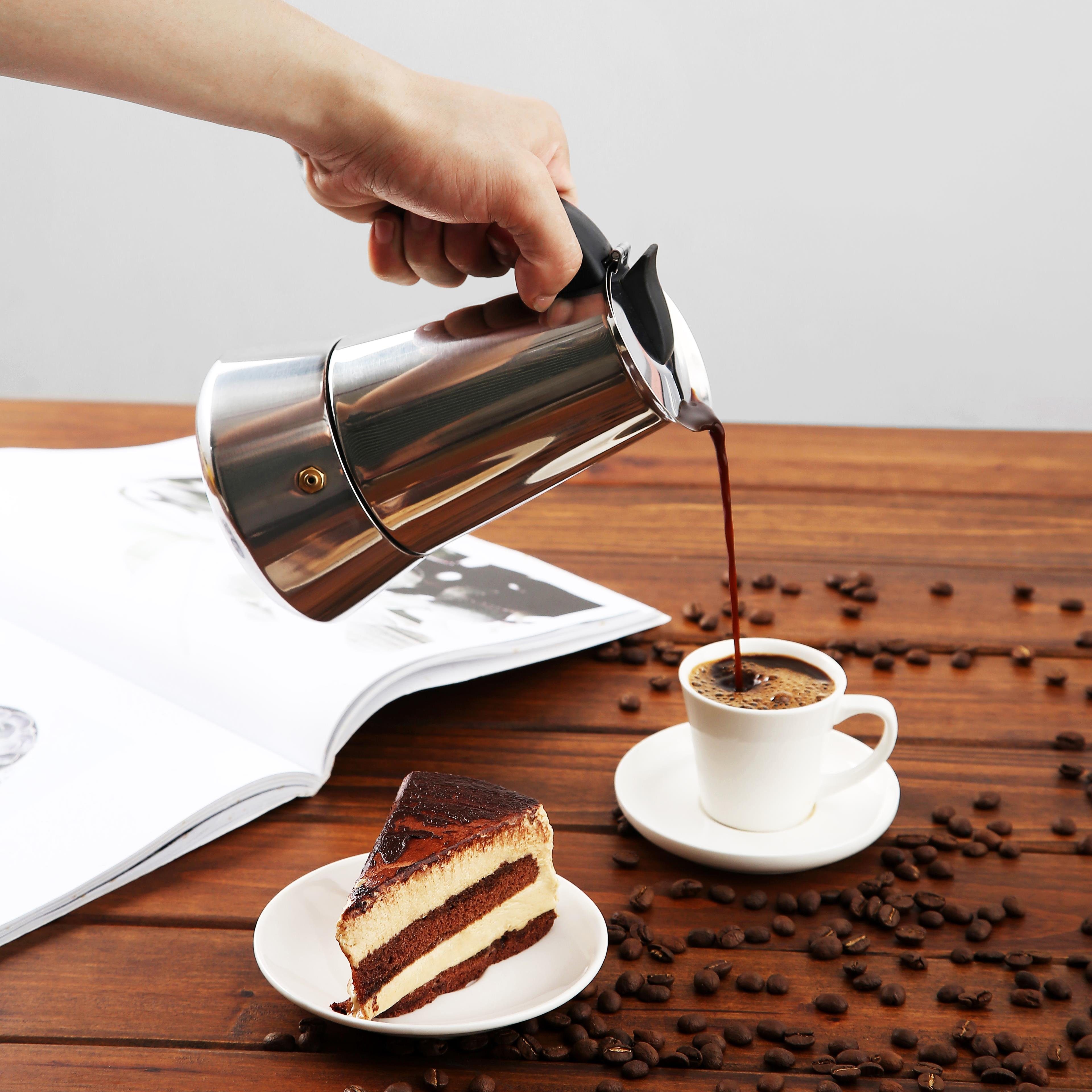 Cosumy Espressokocher Cosumy Espressokocher Set für 6 Tassen, mit Reinigungsbürste und Dosierlöffel - Induktion geeignet - Edelstahl Rostfrei
