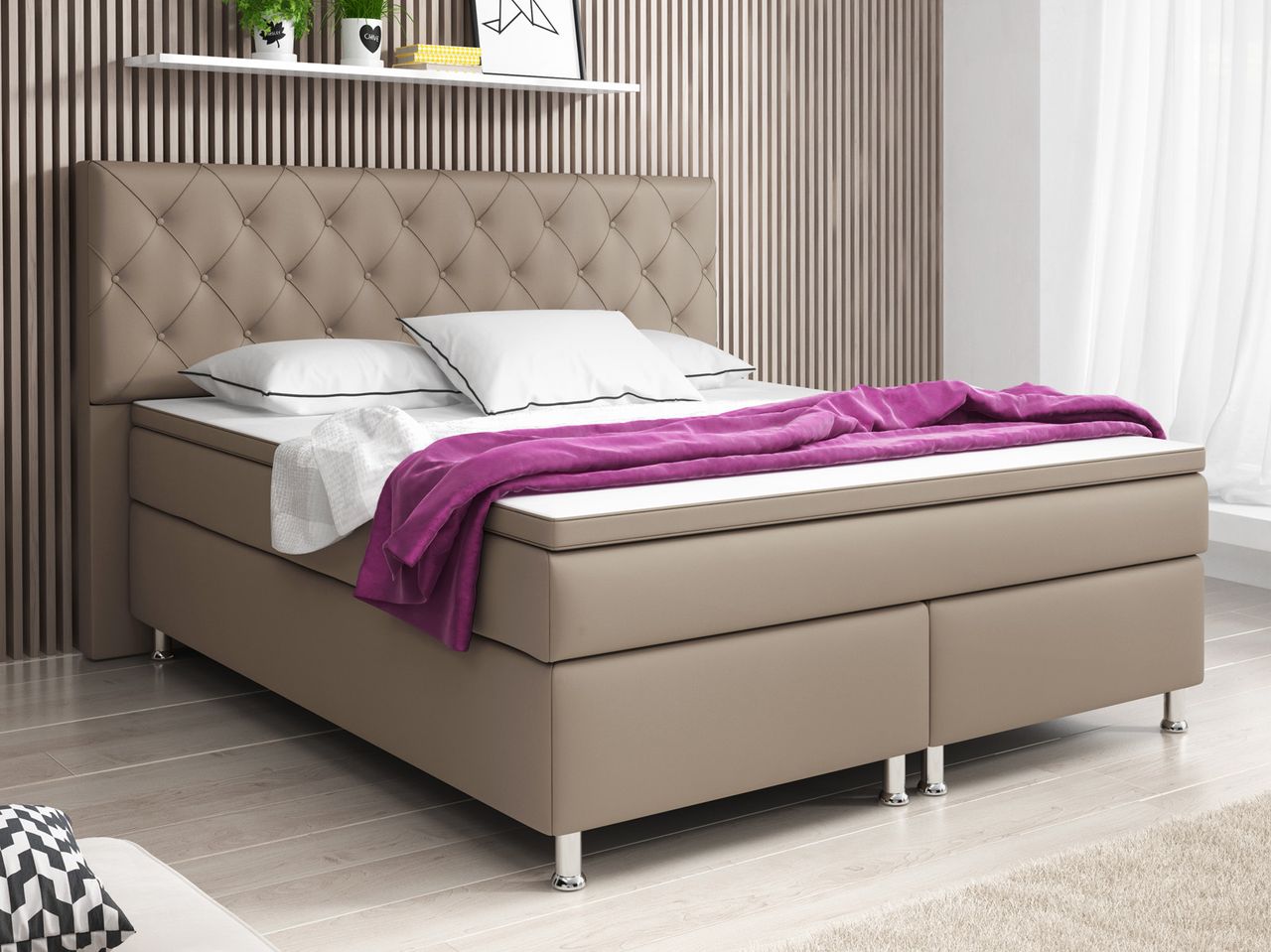 IHG Boxspringbett Turin 180x200 cm Kunstleder Muddy