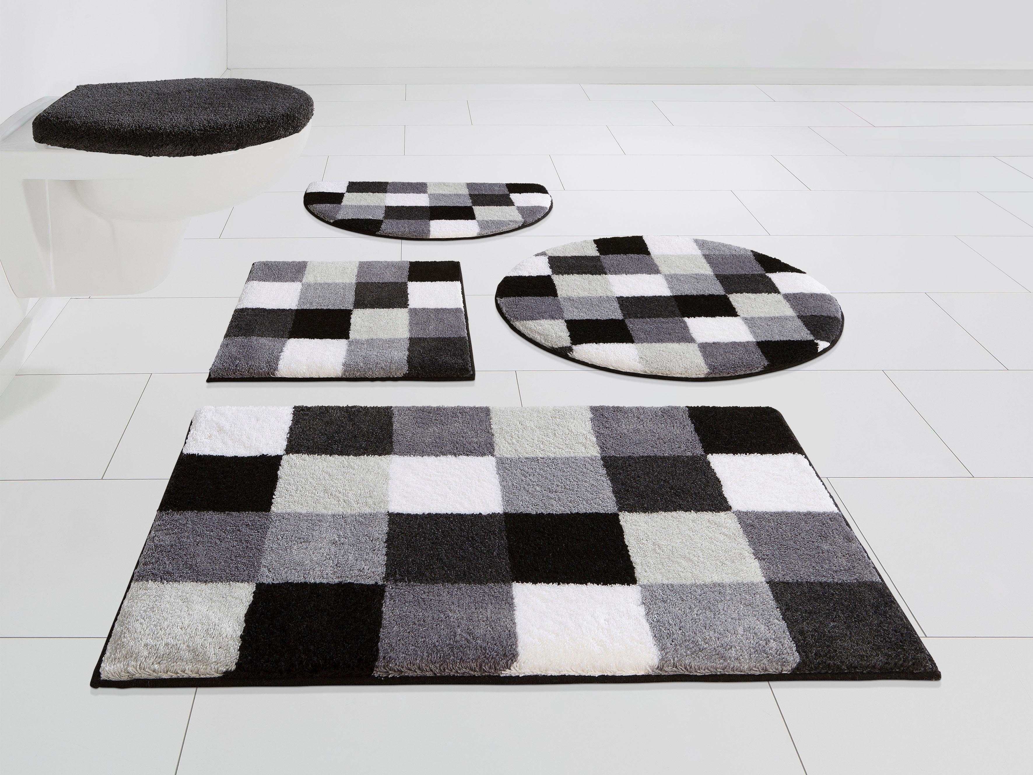 Badematte Mosaik Grund, Höhe 20 mm, rutschhemmend beschichtet, fußbodenheizungsgeeignet, Kunstfaser, rechteckig, angenehm weich, Badematten auch als 3 teiliges Set erhältlich