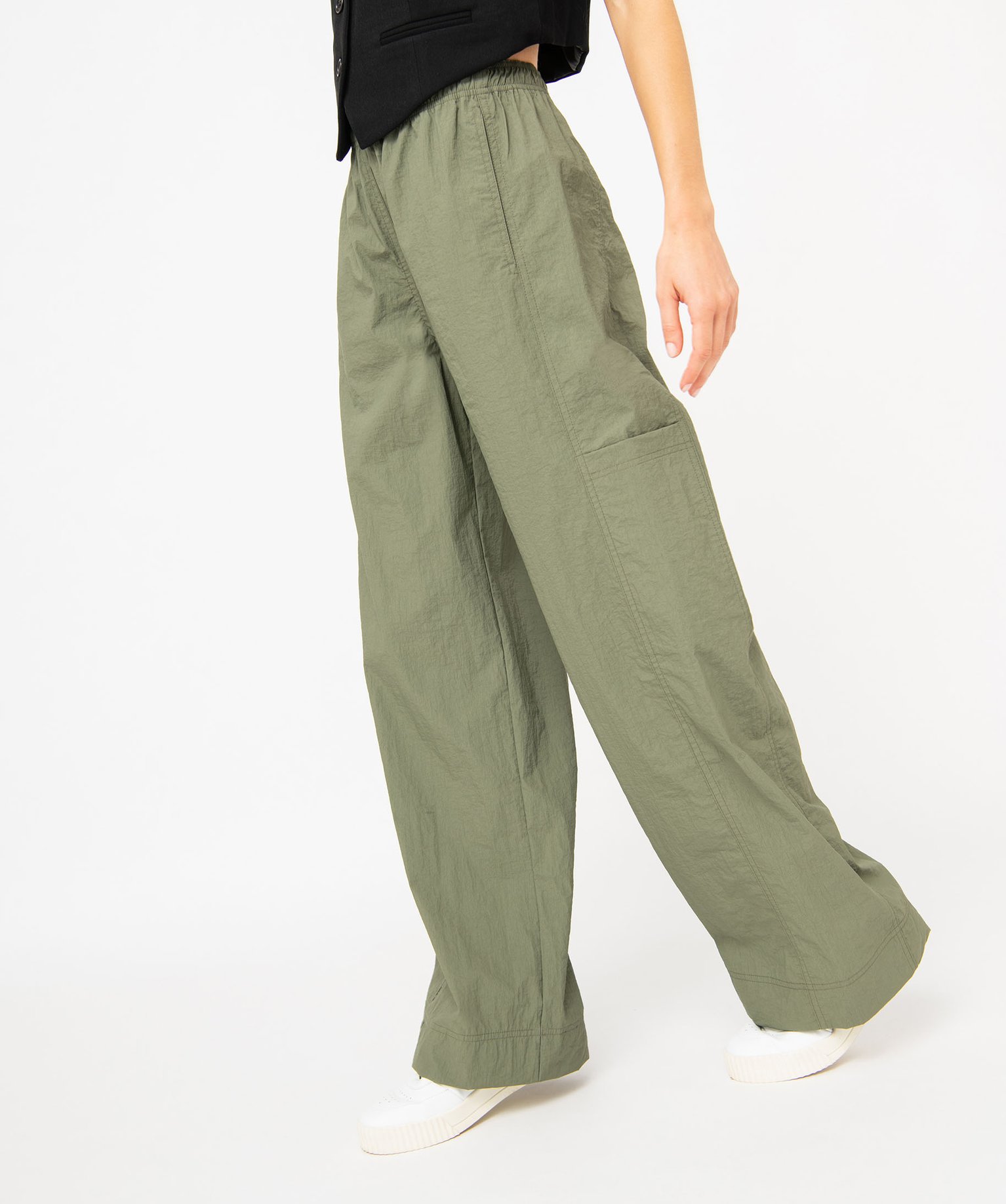 Pantalon large en toile de parachute femme kaki | GEMO