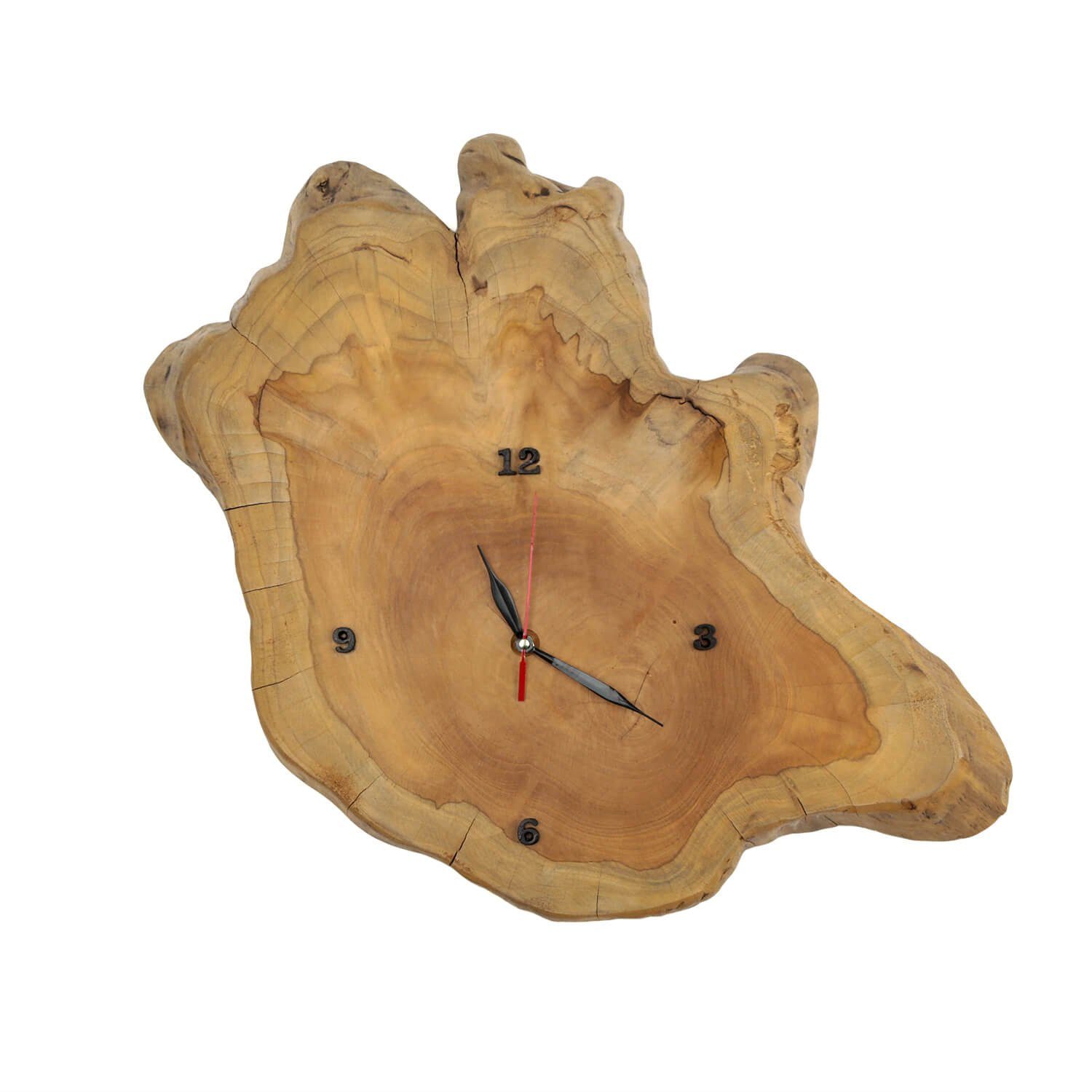 Licht-Erlebnisse Wanduhr SIRINDHORN (Holzuhr analog 60 cm Treibholz Baumscheibe mit Zeiger)