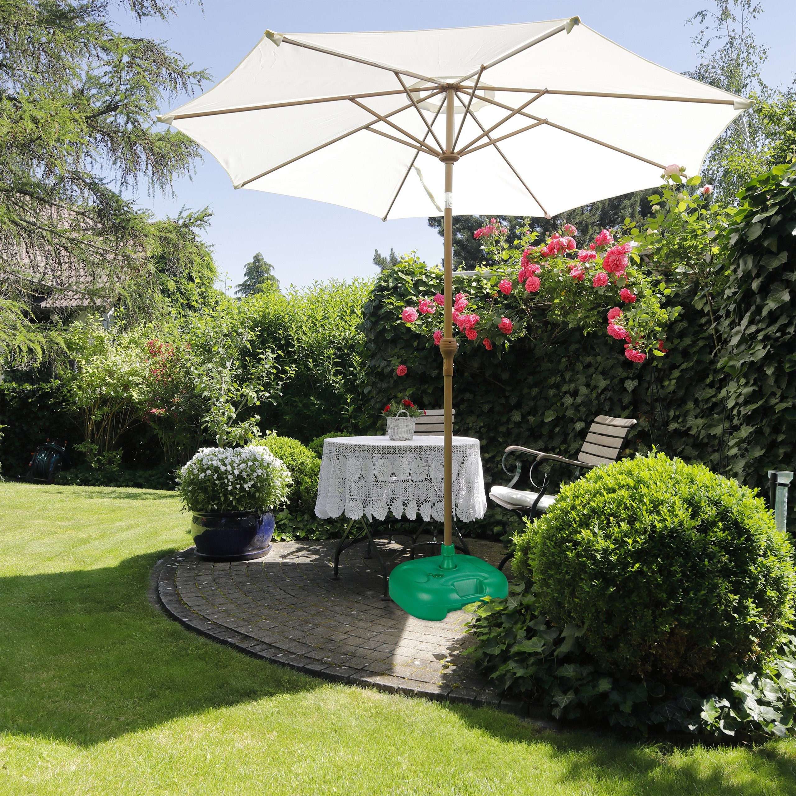 relaxdays Kunststoffschirmständer Grüner Sonnenschirmständer Kunststoff
