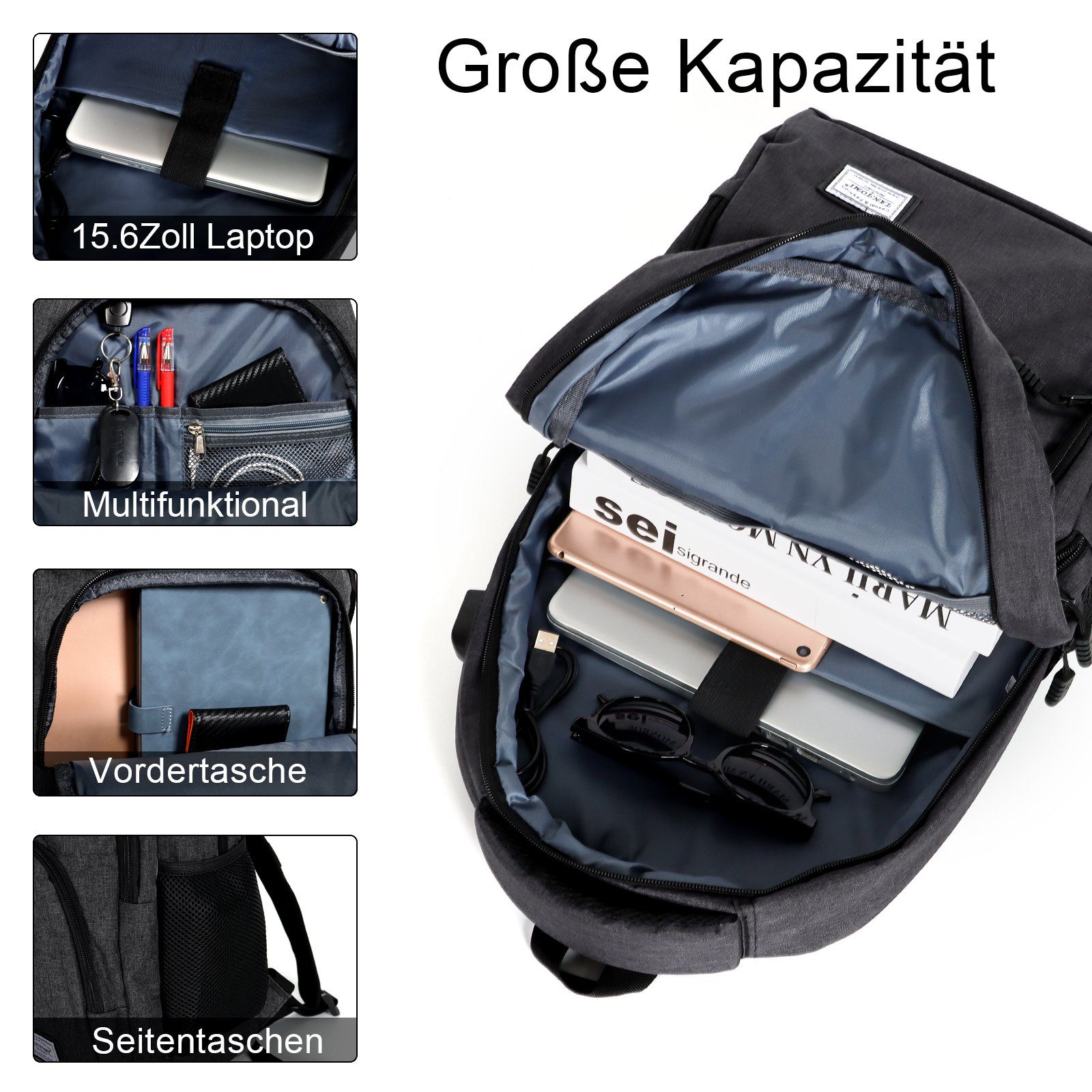TAN.TOMI Freizeitrucksack Laptop Rucksack Herren Damen Große Kapazität Casual Rucksack, für 15,6