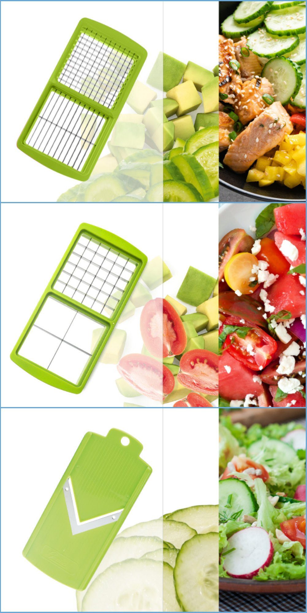 Genius Gemüseschneider Nicer Dicer Smart Gemüsehobel 6tlg. für Würfel Scheiben, Obst Salat Schneider Zerkleiner Mandoline Fassungsvermögen 800 ml