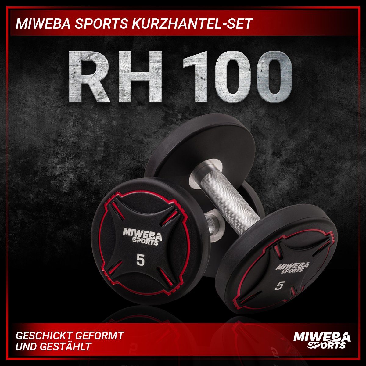Miweba Sports Kurzhantel Profi Kurzhantel Set RH100 - 9 Gewichtsklassen, (2er-Set, 2,5-25 kg, Stahl, kreuzgerändelter Griff, bodenschonend, Kurzhantelset, Krafttraining, Muskelaufbau, Workout, Training, Sport, Ganzkörpertraining), Fitness Hantel Kurz