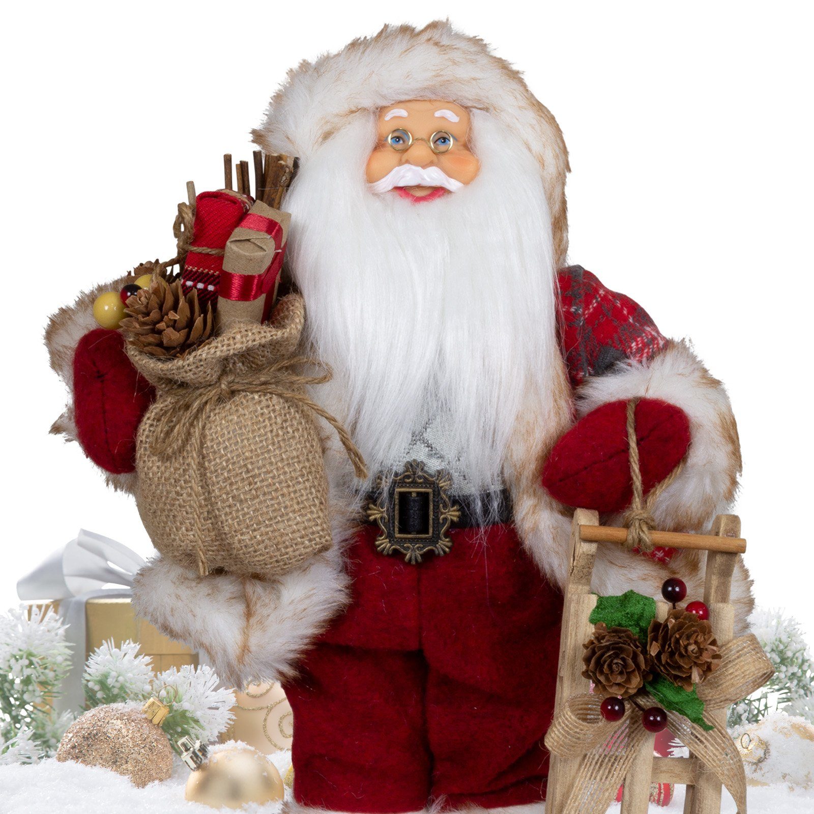 Christmas Paradise Weihnachtsmann Oscar, 4 Größen (30-80cm) (Deko Figur, 1 St), rot-kariert