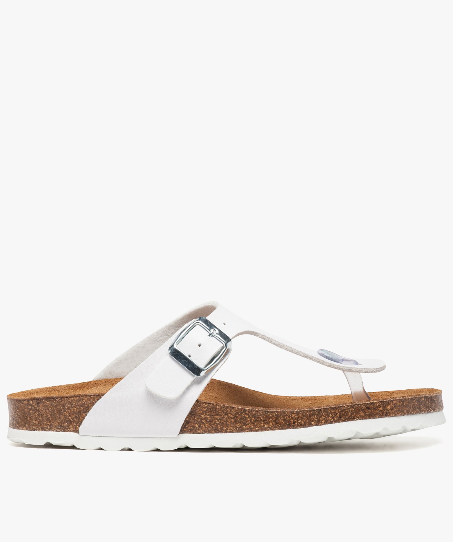 Mules femme à talon plat avec large bride en T unie blanc | GEMO