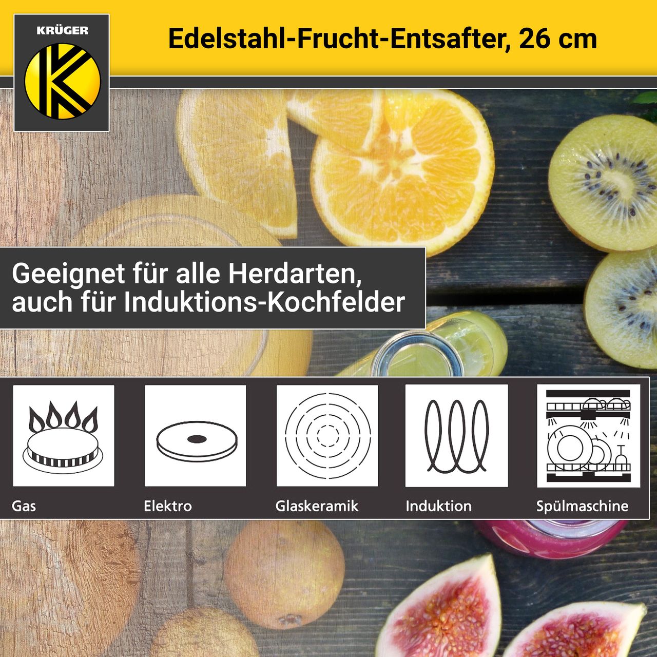 Karl Krüger Edelstahl Frucht-Entsafter, 26 cm
